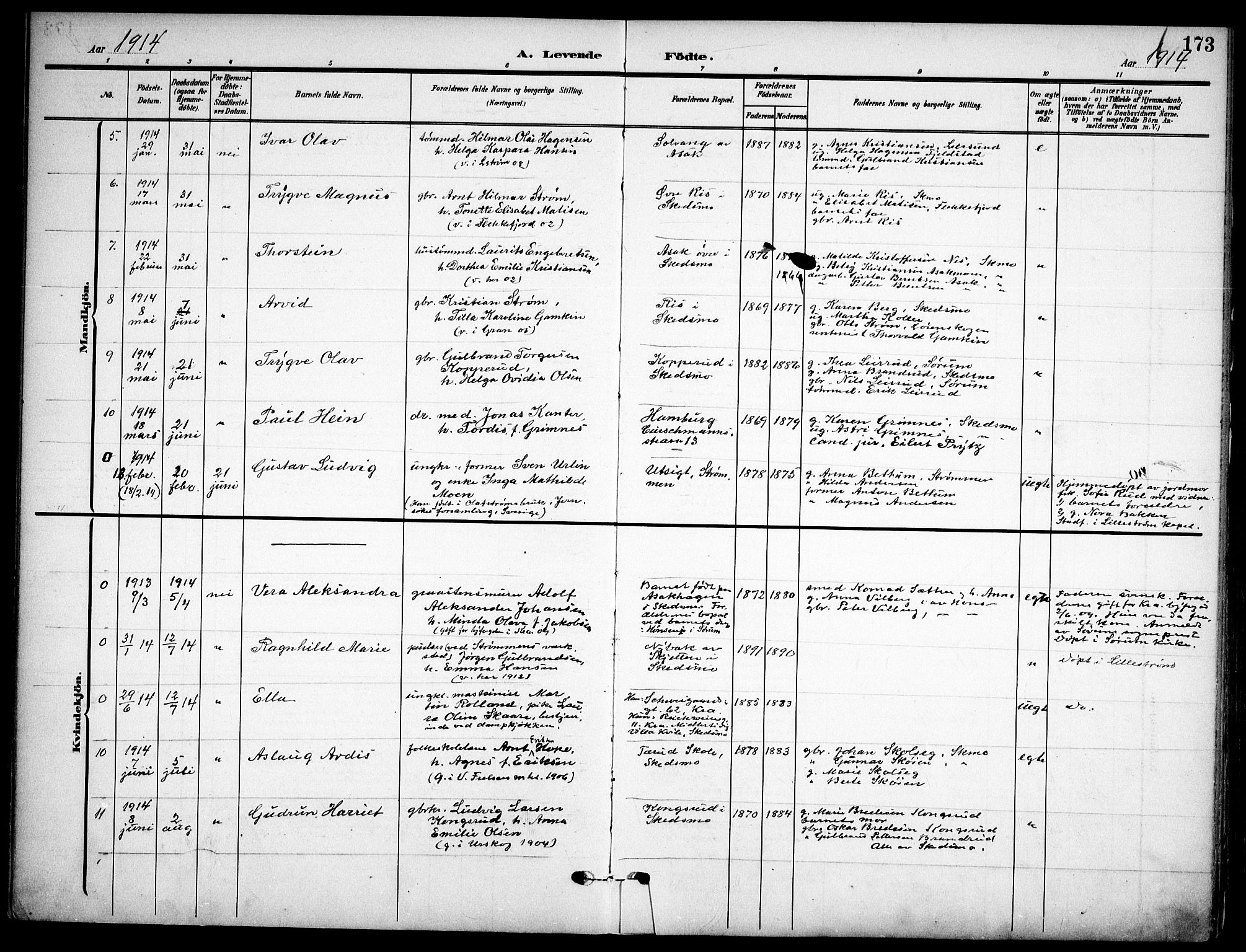 Skedsmo prestekontor Kirkebøker, AV/SAO-A-10033a/F/Fa/L0015: Parish register (official) no. I 15, 1902-1917, p. 173