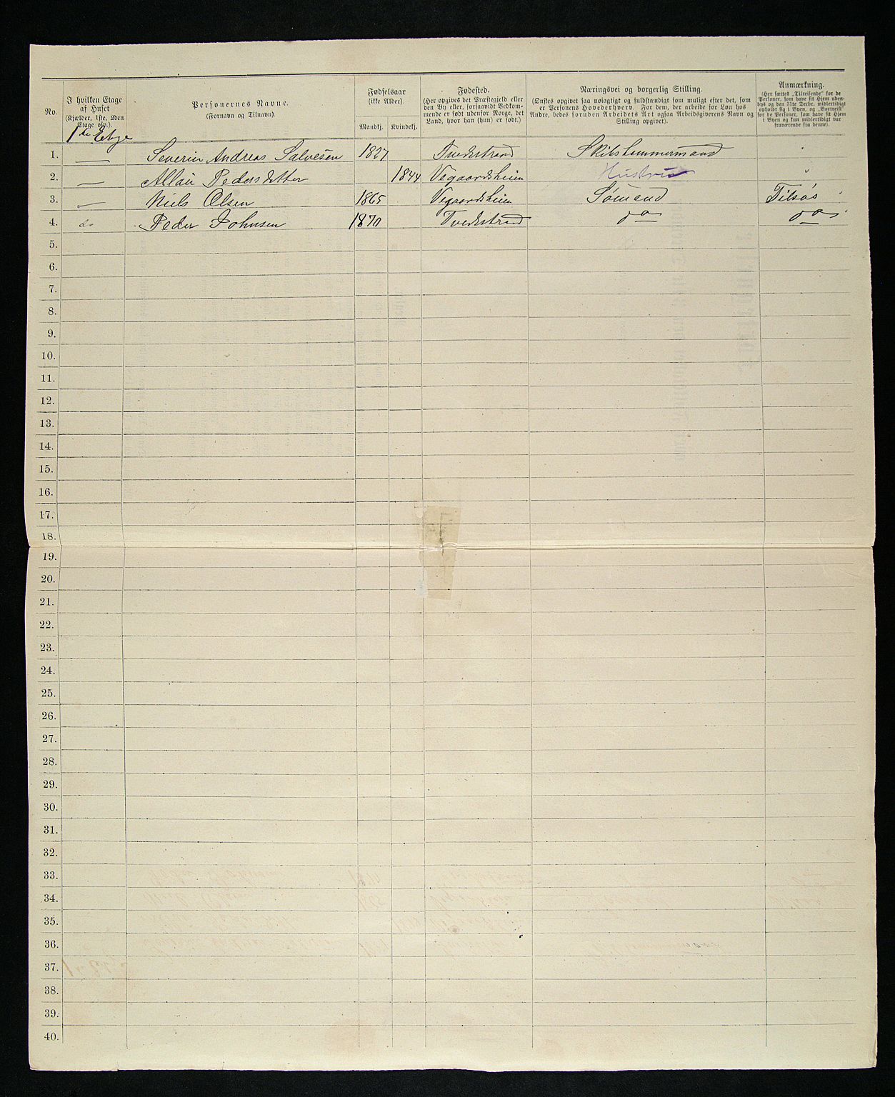 SAK, 1885 census for 0902 Tvedestrand, 1885, p. 4