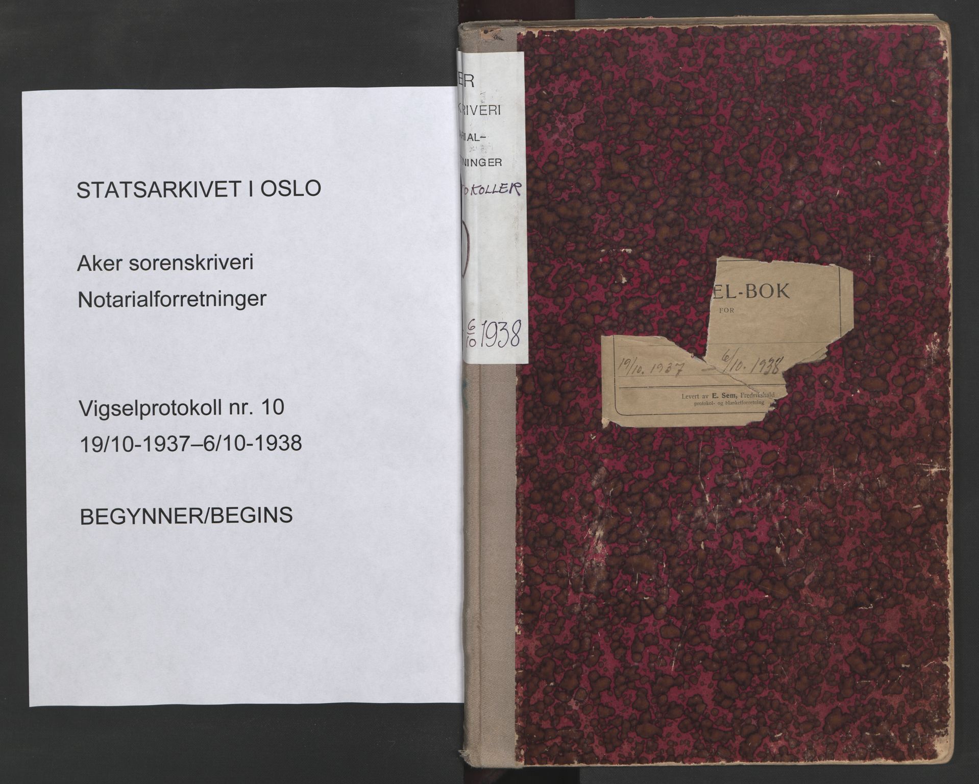 Aker sorenskriveri, SAO/A-10895/L/Lc/Lcb/L0010: Vigselprotokoll, 1937-1938