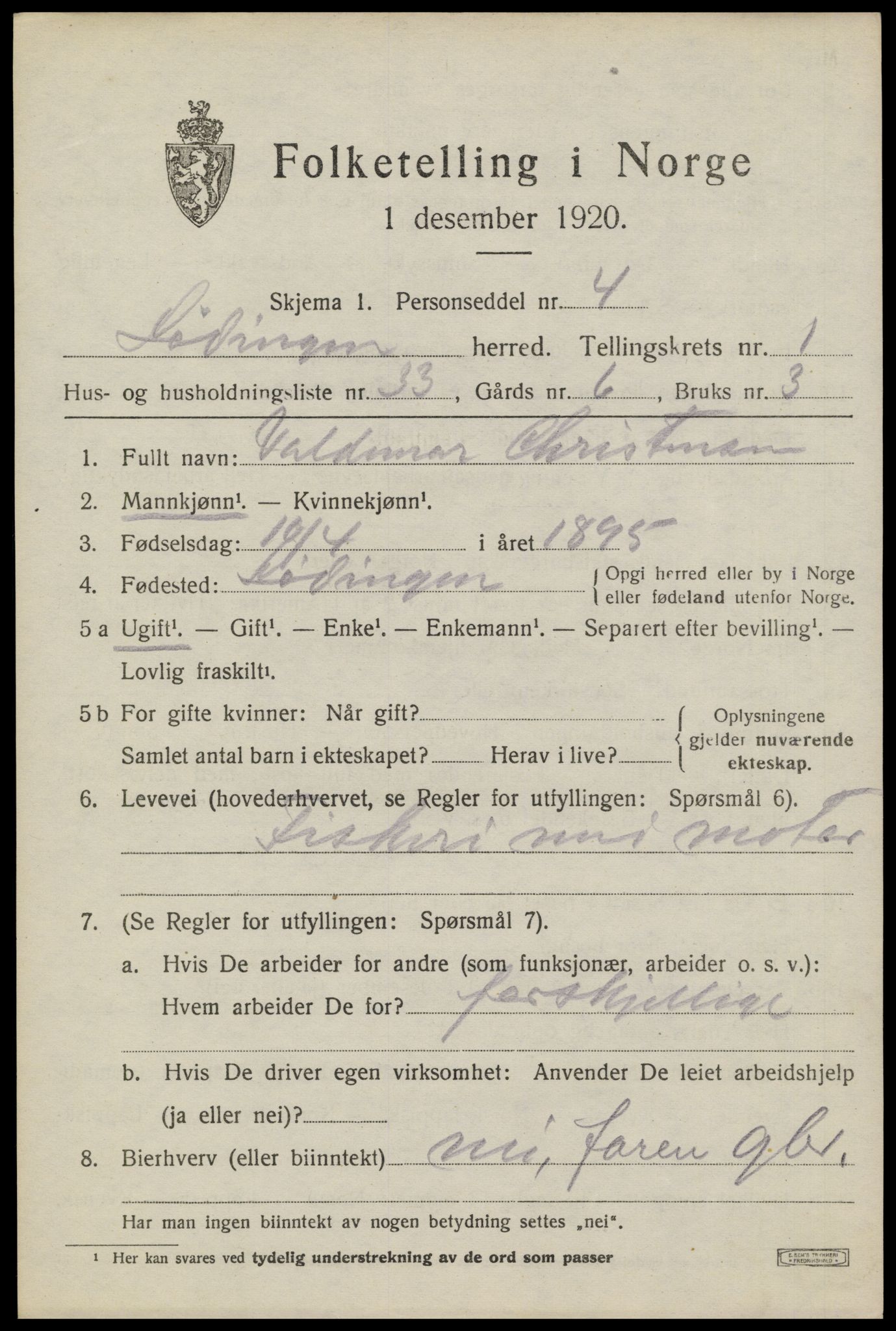 SAT, 1920 census for Lødingen, 1920, p. 1501