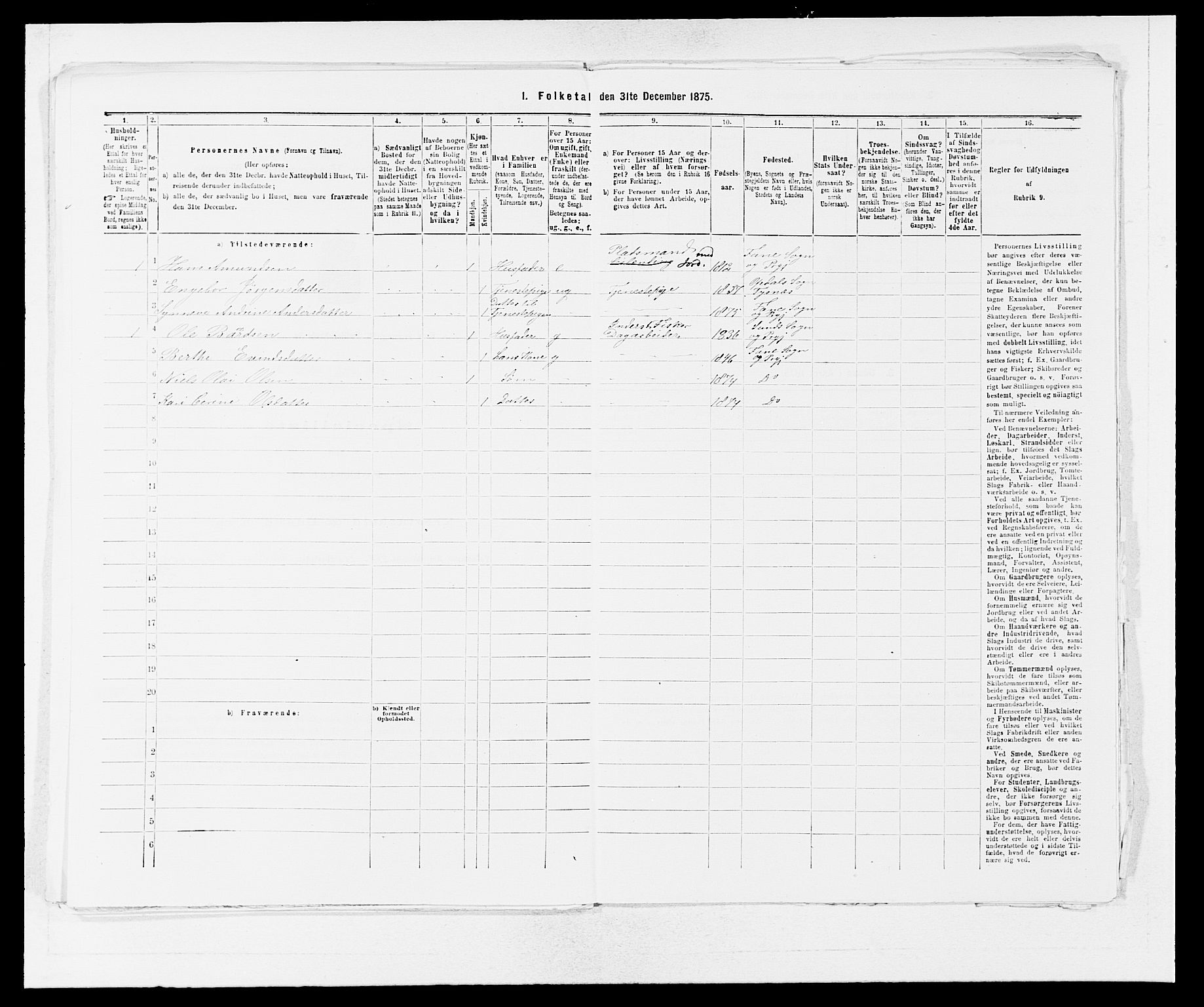 SAB, 1875 census for 1249P Fana, 1875, p. 999