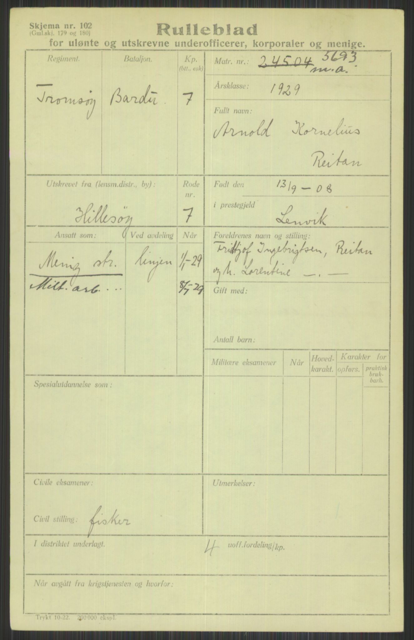 Forsvaret, Troms infanteriregiment nr. 16, AV/RA-RAFA-3146/P/Pa/L0013/0004: Rulleblad / Rulleblad for regimentets menige mannskaper, årsklasse 1929, 1929, p. 1121