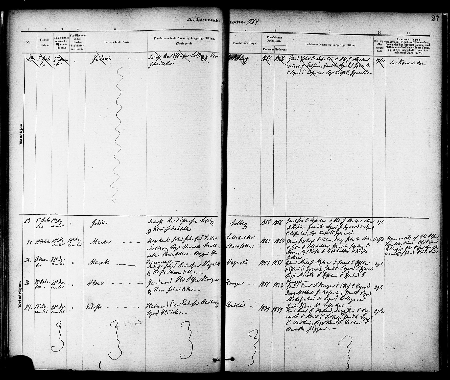 Ministerialprotokoller, klokkerbøker og fødselsregistre - Sør-Trøndelag, AV/SAT-A-1456/689/L1040: Parish register (official) no. 689A05, 1878-1890, p. 27