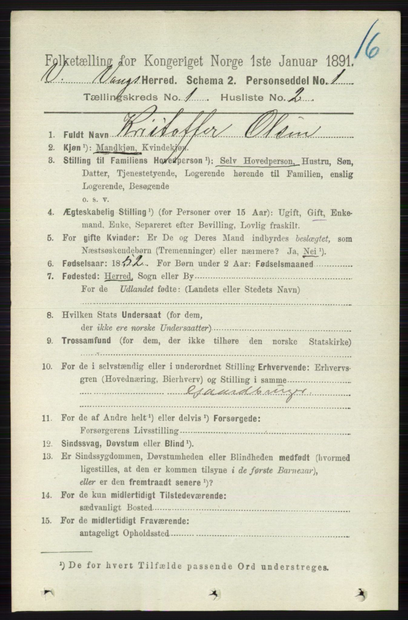 RA, 1891 census for 0545 Vang, 1891, p. 86