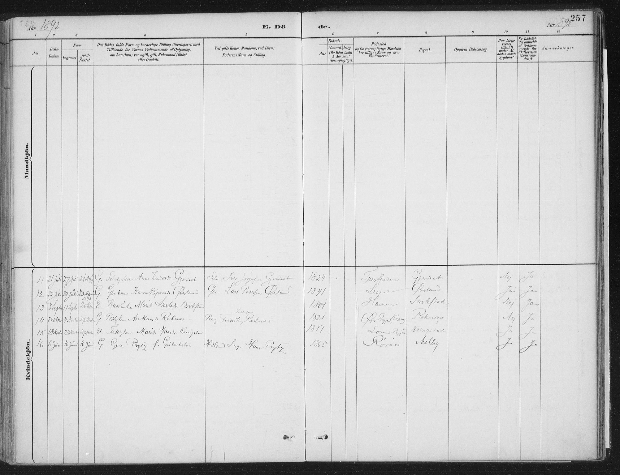 Ministerialprotokoller, klokkerbøker og fødselsregistre - Møre og Romsdal, AV/SAT-A-1454/555/L0658: Parish register (official) no. 555A09, 1887-1917, p. 257