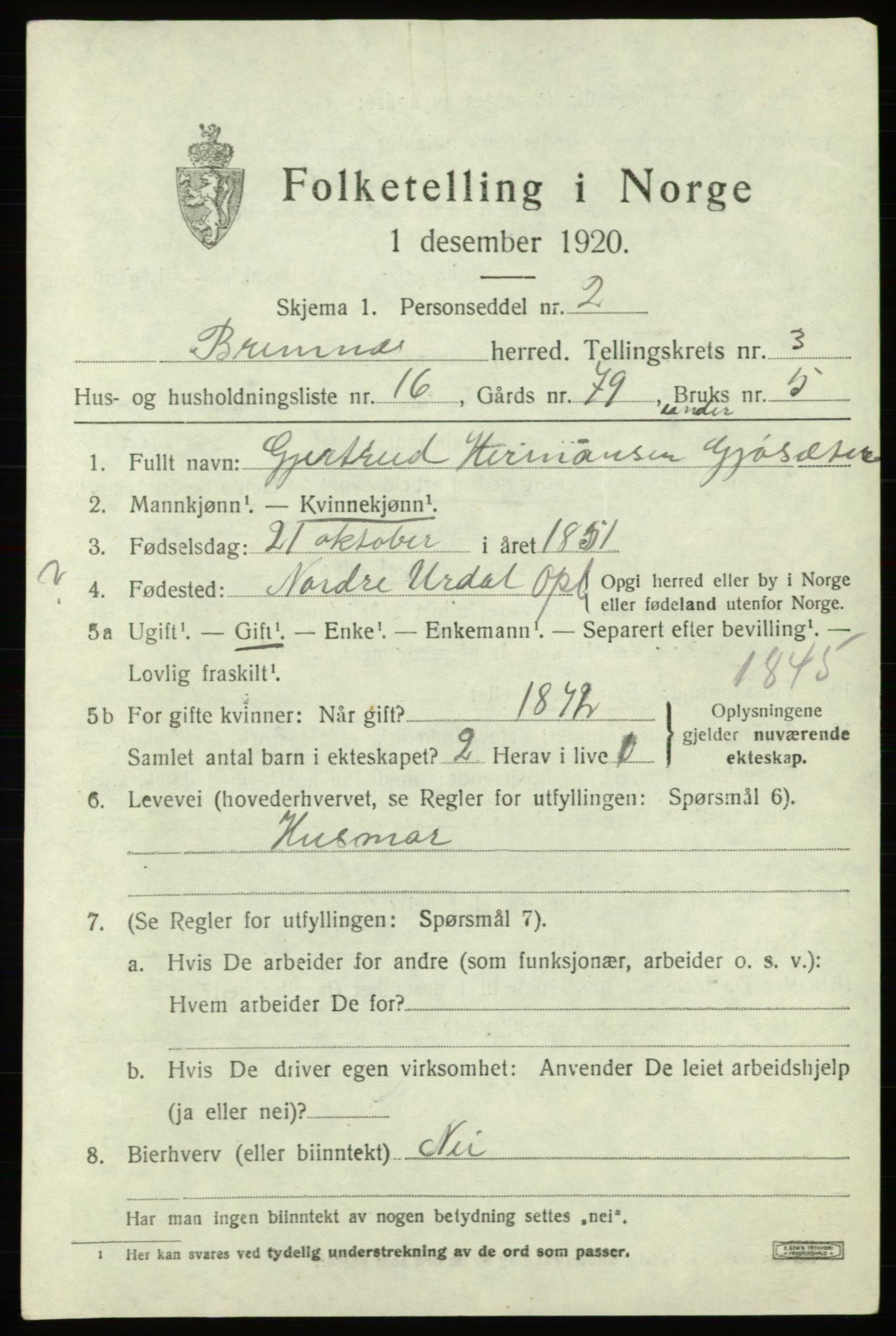 SAB, 1920 census for Bremnes, 1920, p. 1770
