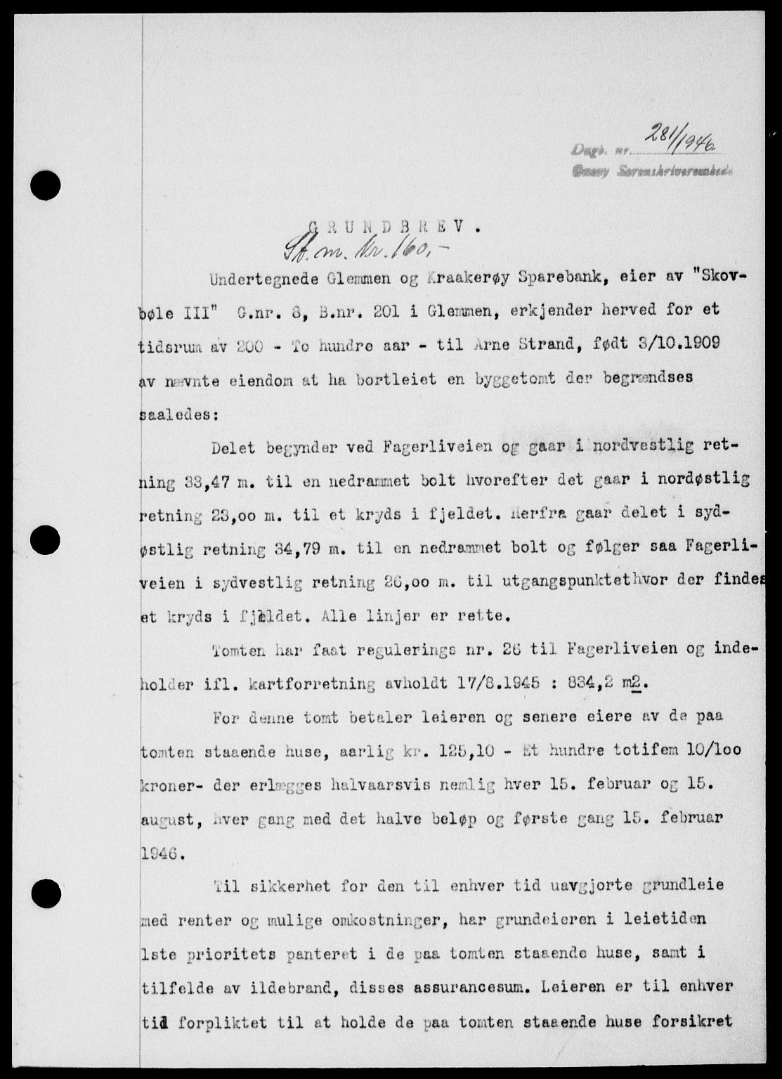 Onsøy sorenskriveri, SAO/A-10474/G/Ga/Gab/L0015: Mortgage book no. II A-15, 1945-1946, Diary no: : 281/1946