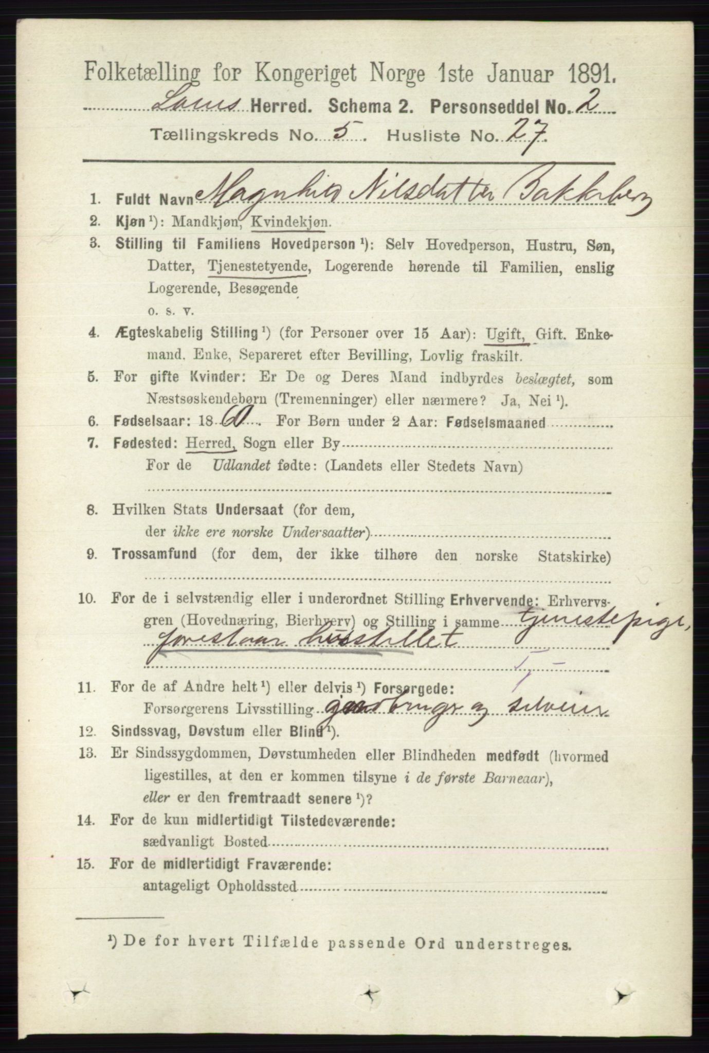 RA, 1891 census for 0514 Lom, 1891, p. 2009