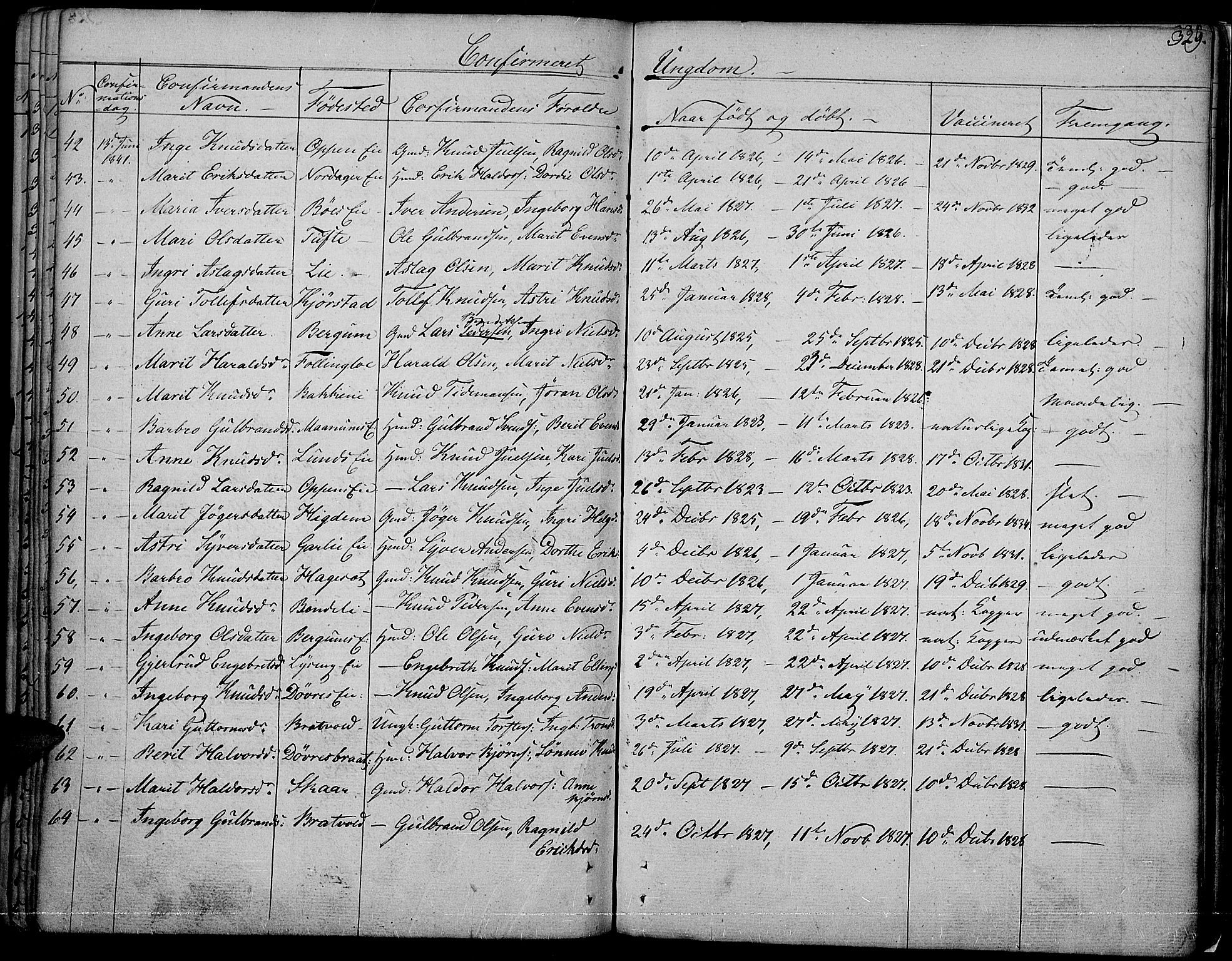 Nord-Aurdal prestekontor, SAH/PREST-132/H/Ha/Haa/L0003: Parish register (official) no. 3, 1828-1841, p. 329