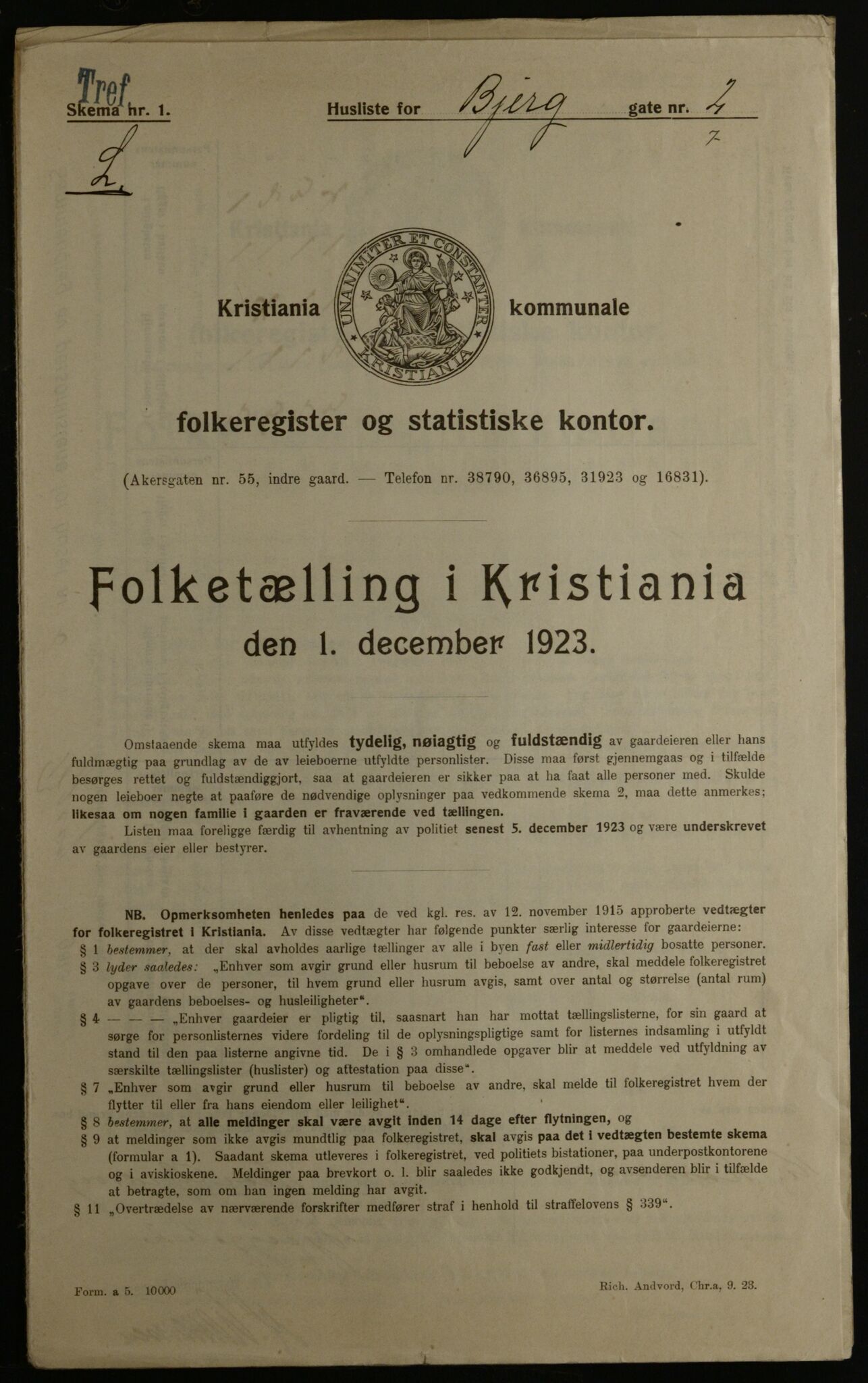 OBA, Municipal Census 1923 for Kristiania, 1923, p. 6307