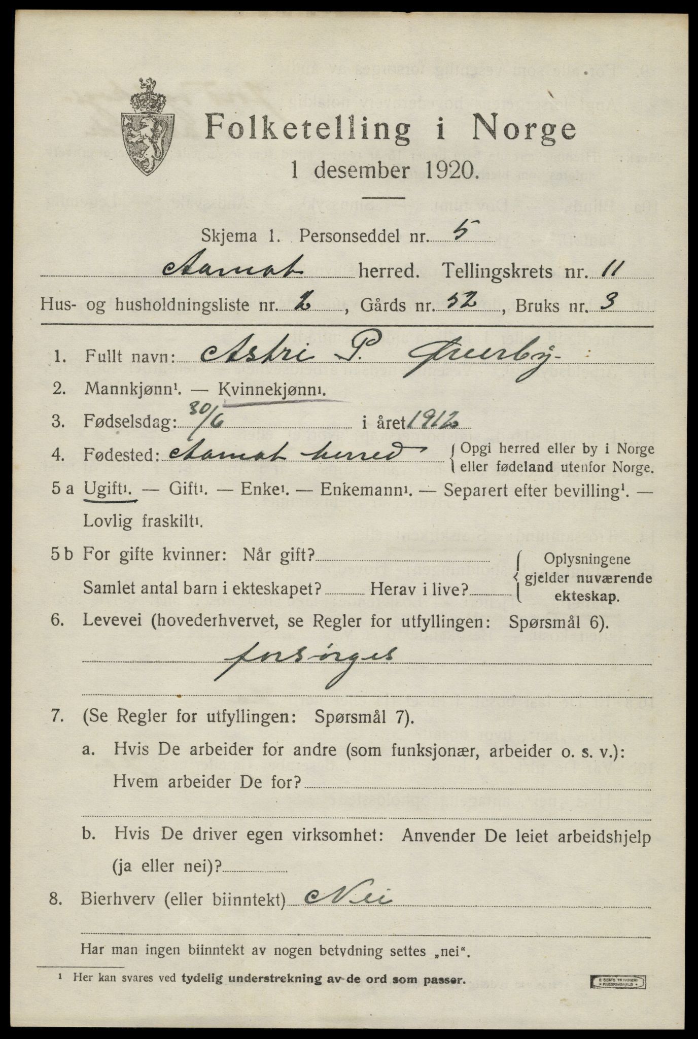 SAH, 1920 census for Åmot, 1920, p. 9431