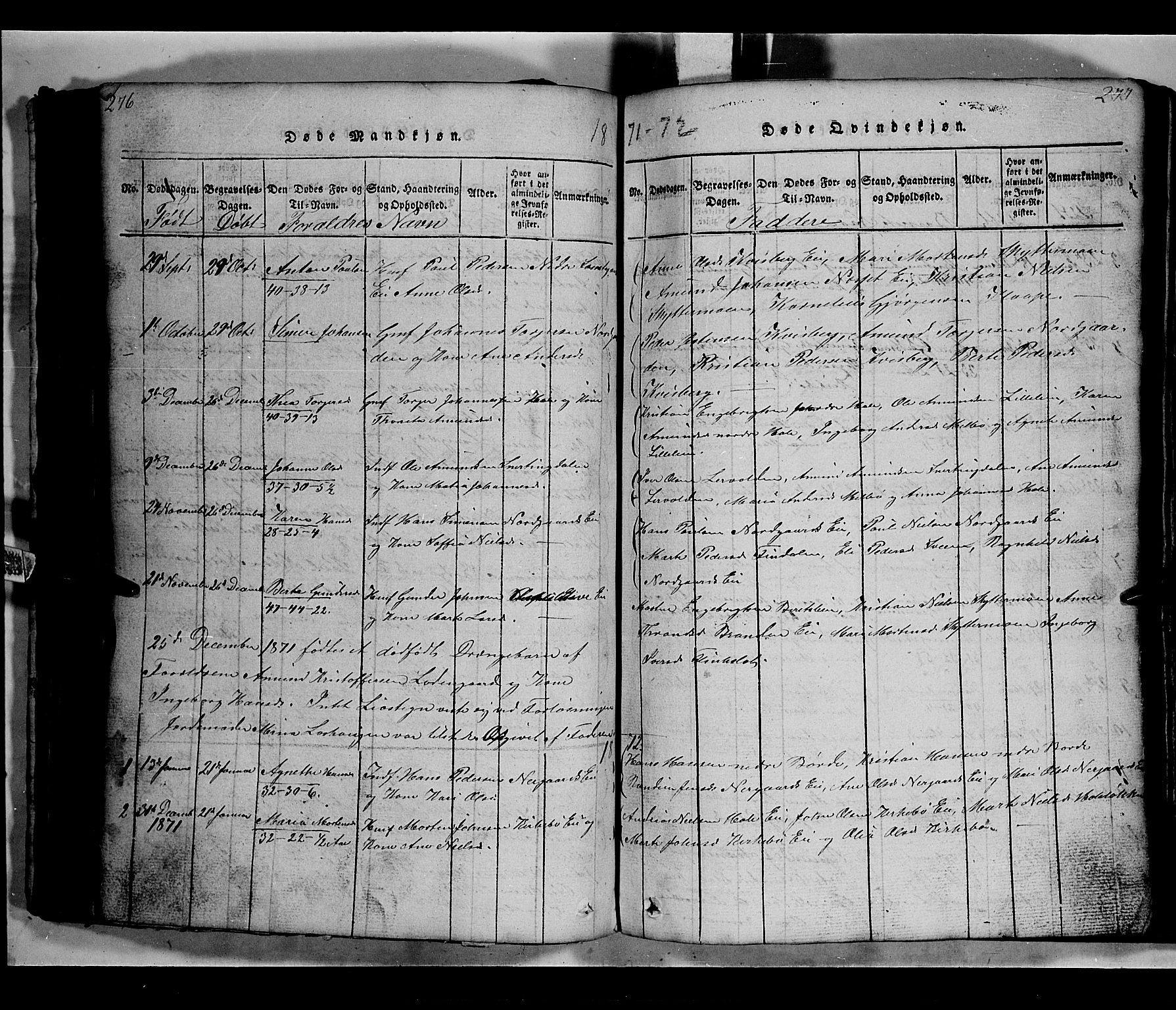 Gausdal prestekontor, SAH/PREST-090/H/Ha/Hab/L0002: Parish register (copy) no. 2, 1818-1874, p. 276-277
