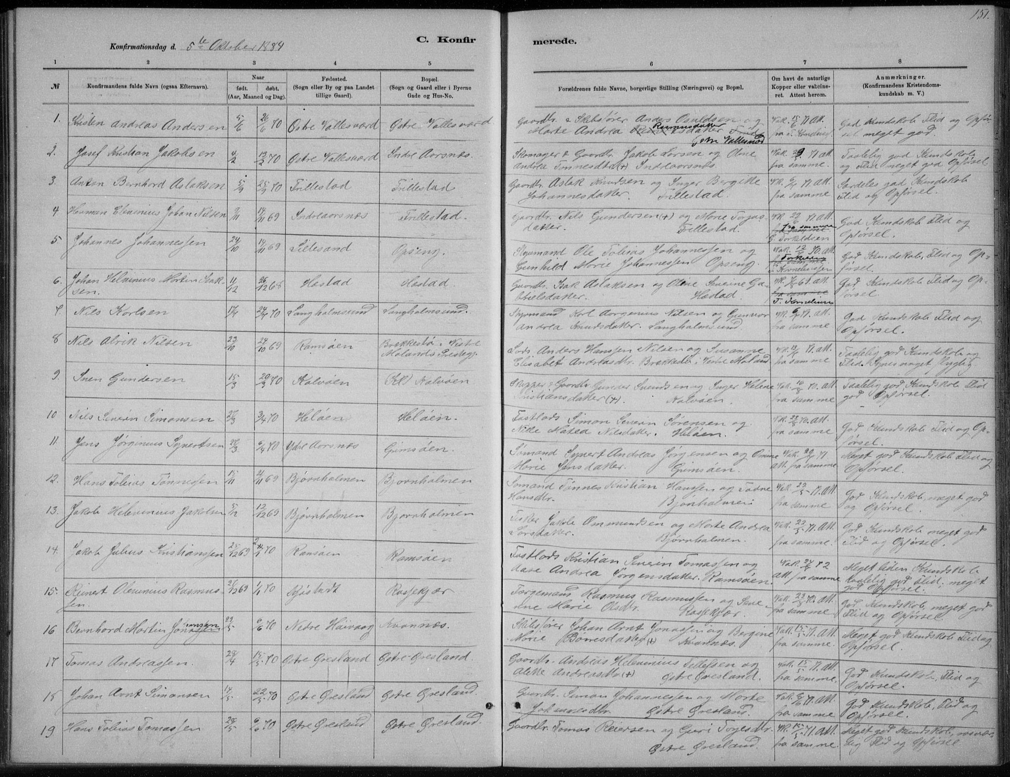 Høvåg sokneprestkontor, SAK/1111-0025/F/Fb/L0004: Parish register (copy) no. B 4, 1883-1898, p. 151
