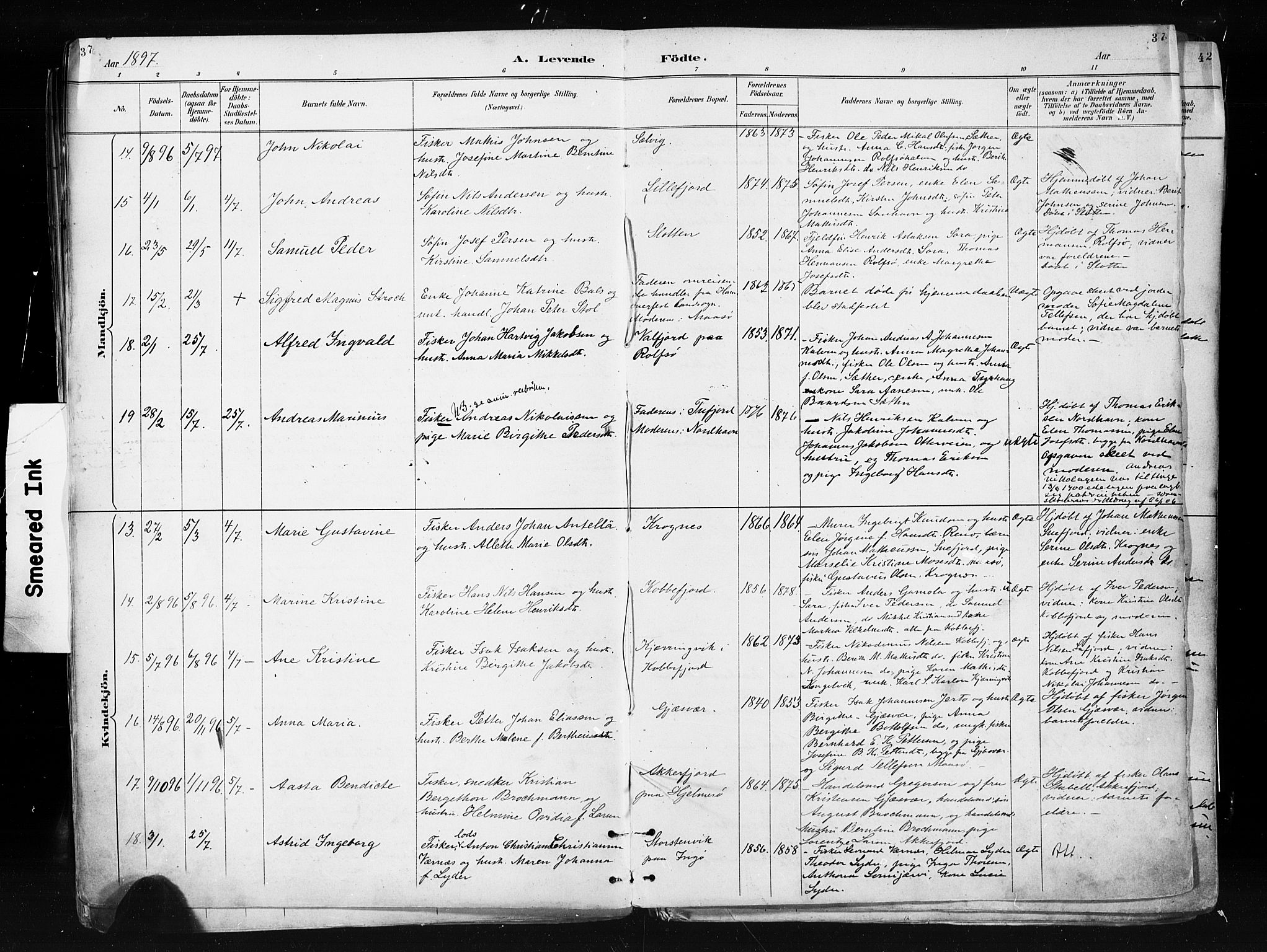 Måsøy sokneprestkontor, AV/SATØ-S-1348/H/Ha/L0005kirke: Parish register (official) no. 5, 1892-1902, p. 37