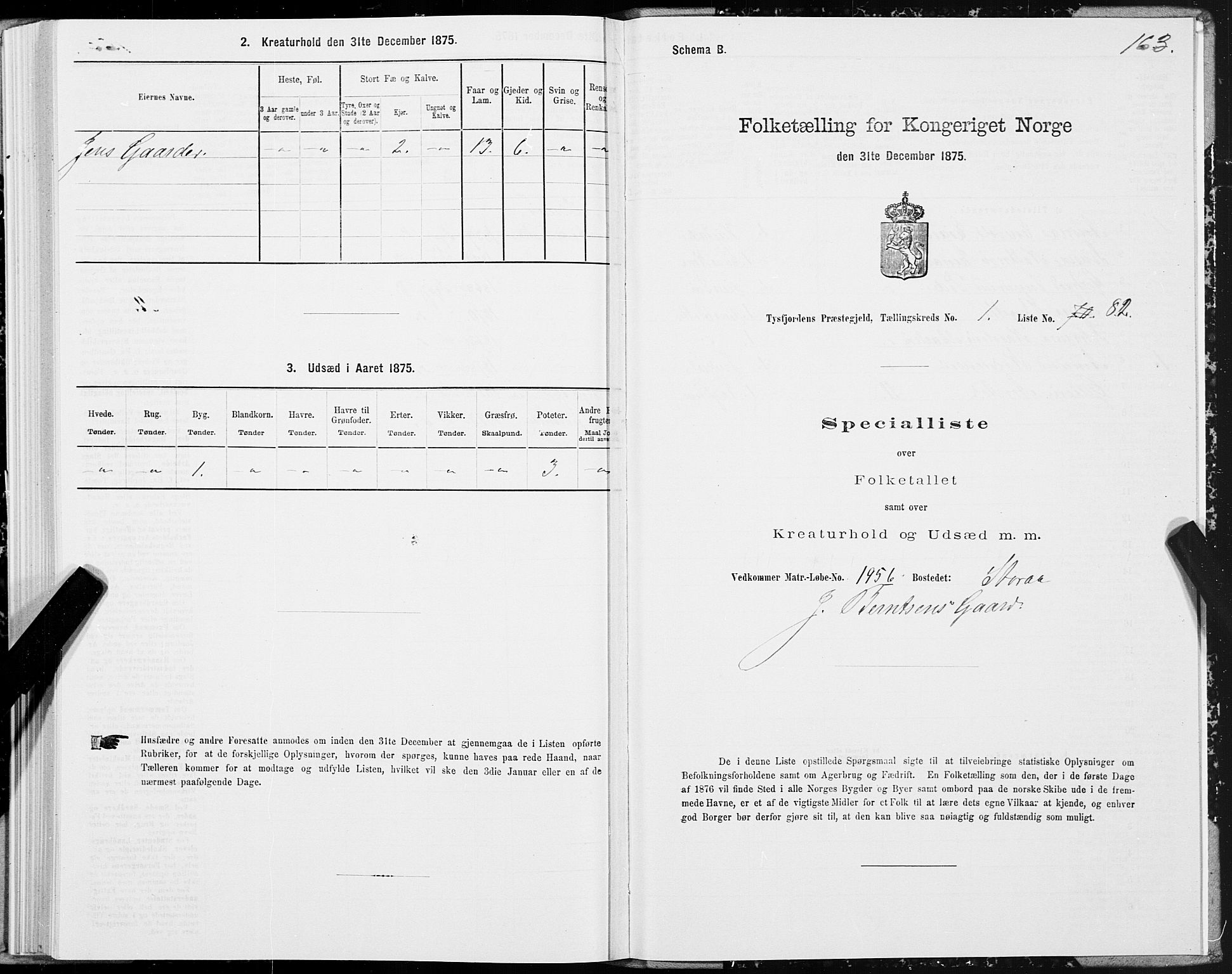 SAT, 1875 census for 1850P Tysfjord, 1875, p. 1163