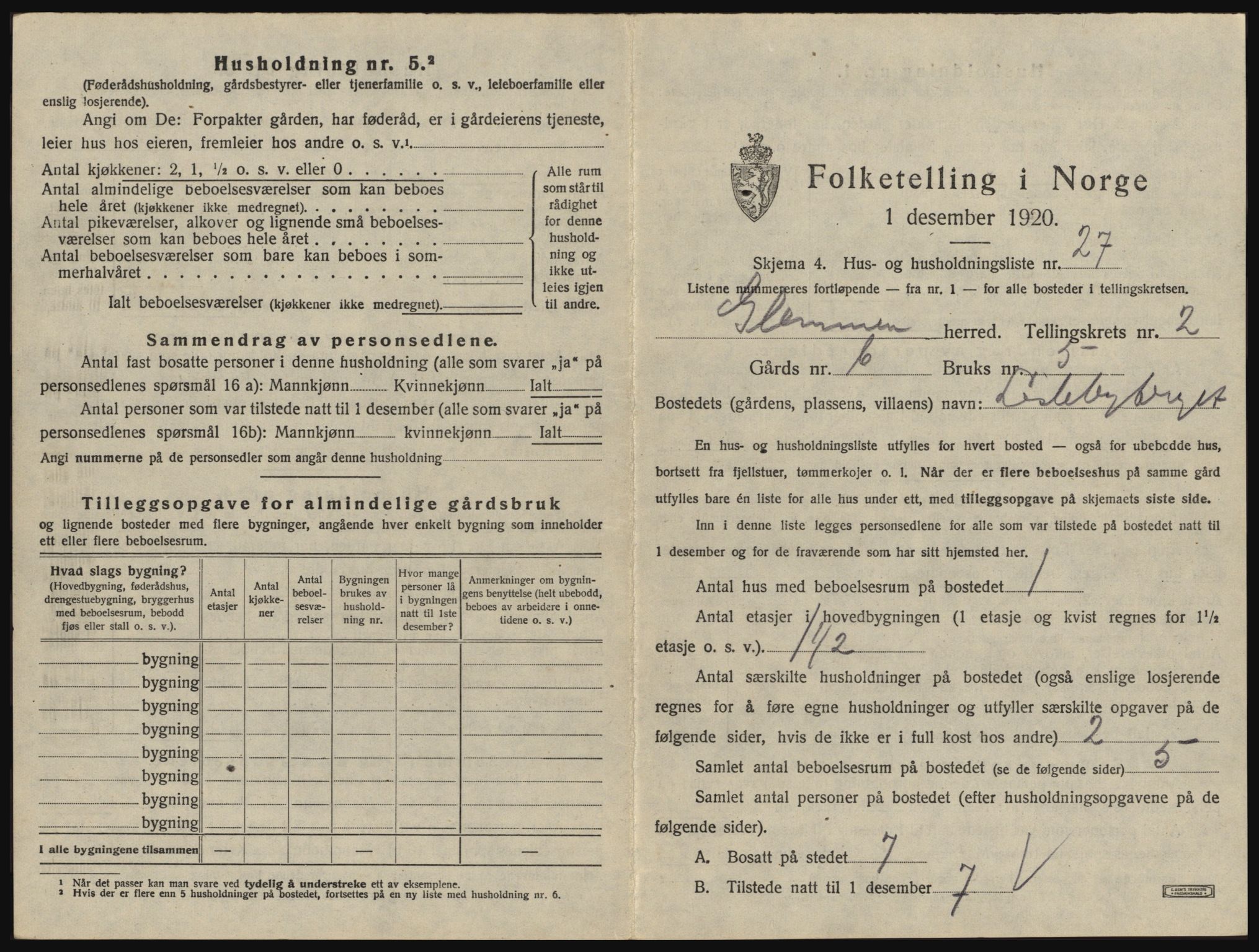 SAO, 1920 census for Glemmen, 1920, p. 251