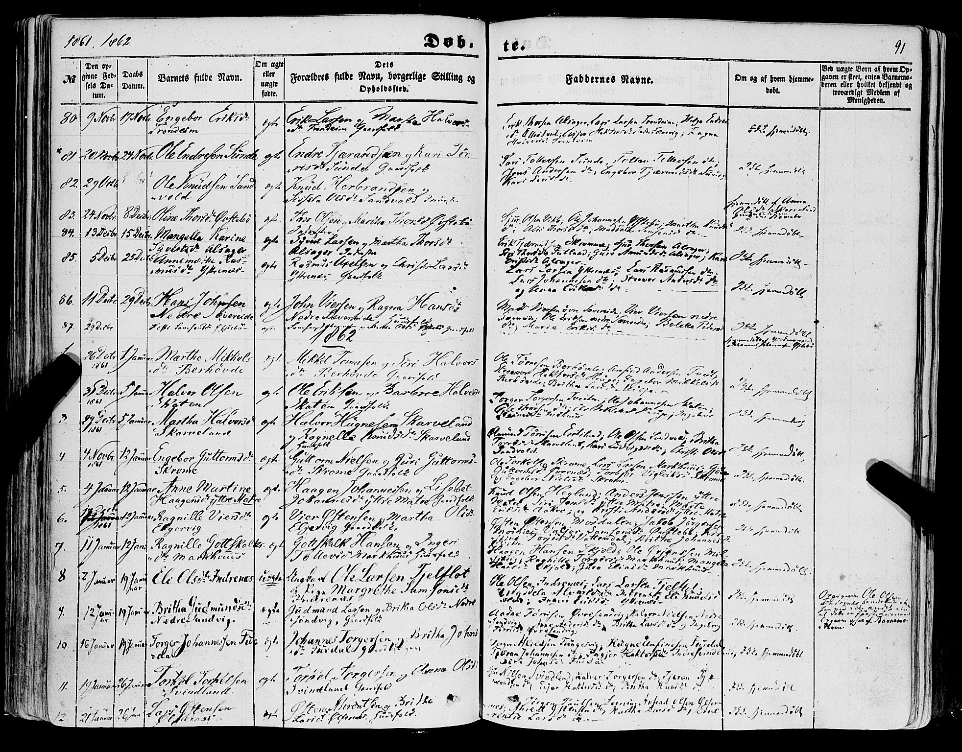 Skånevik sokneprestembete, SAB/A-77801/H/Haa: Parish register (official) no. A 5I, 1848-1869, p. 91