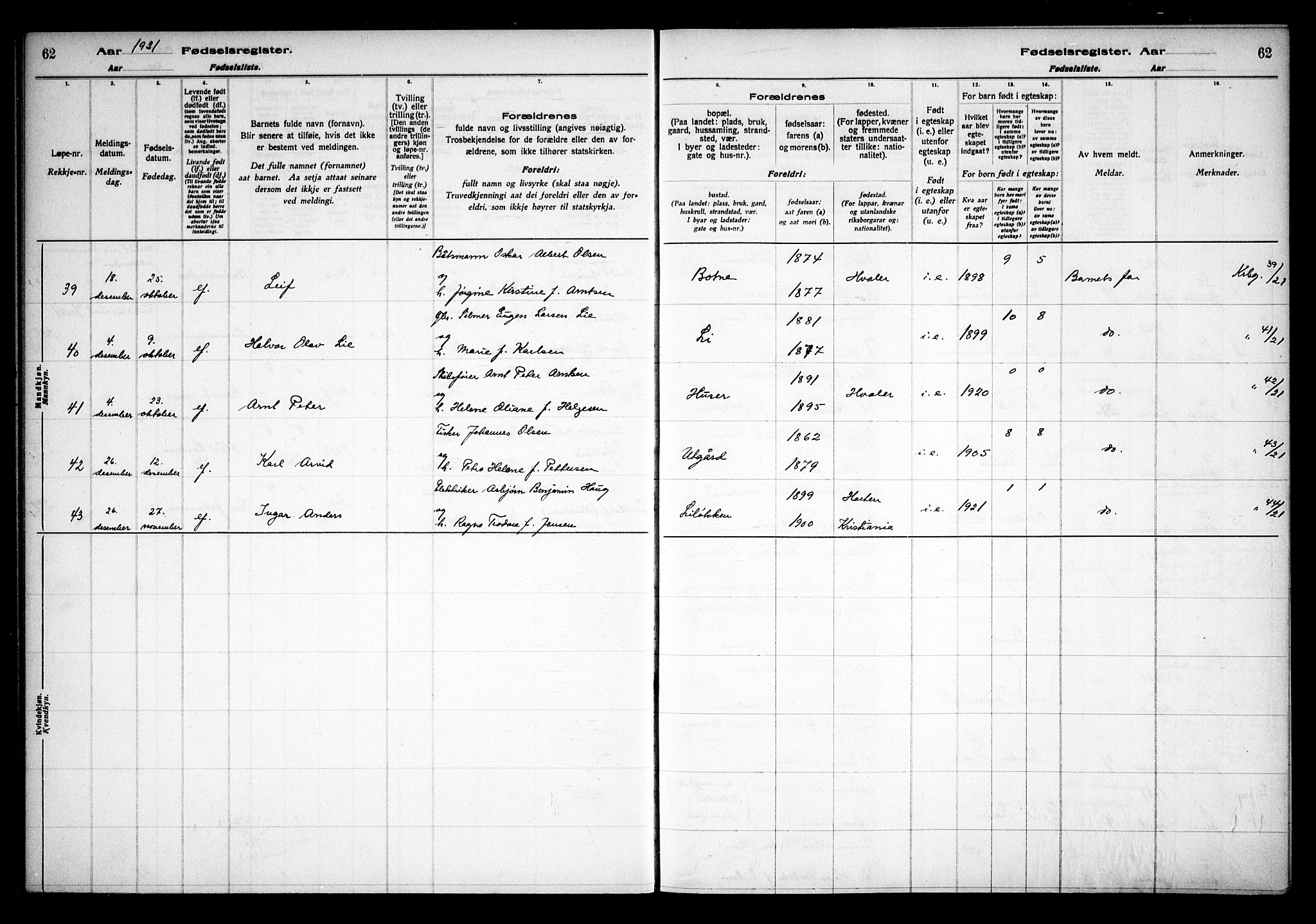 Hvaler prestekontor Kirkebøker, SAO/A-2001/J/Ja/L0001: Birth register no. I 1, 1916-1938, p. 62