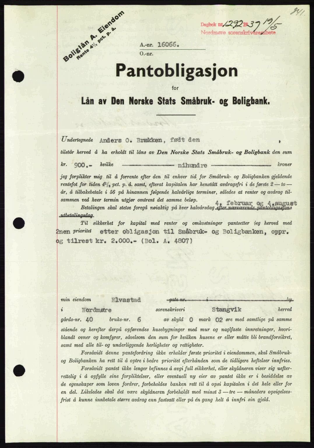 Nordmøre sorenskriveri, AV/SAT-A-4132/1/2/2Ca: Mortgage book no. B85, 1939-1939, Diary no: : 1292/1939