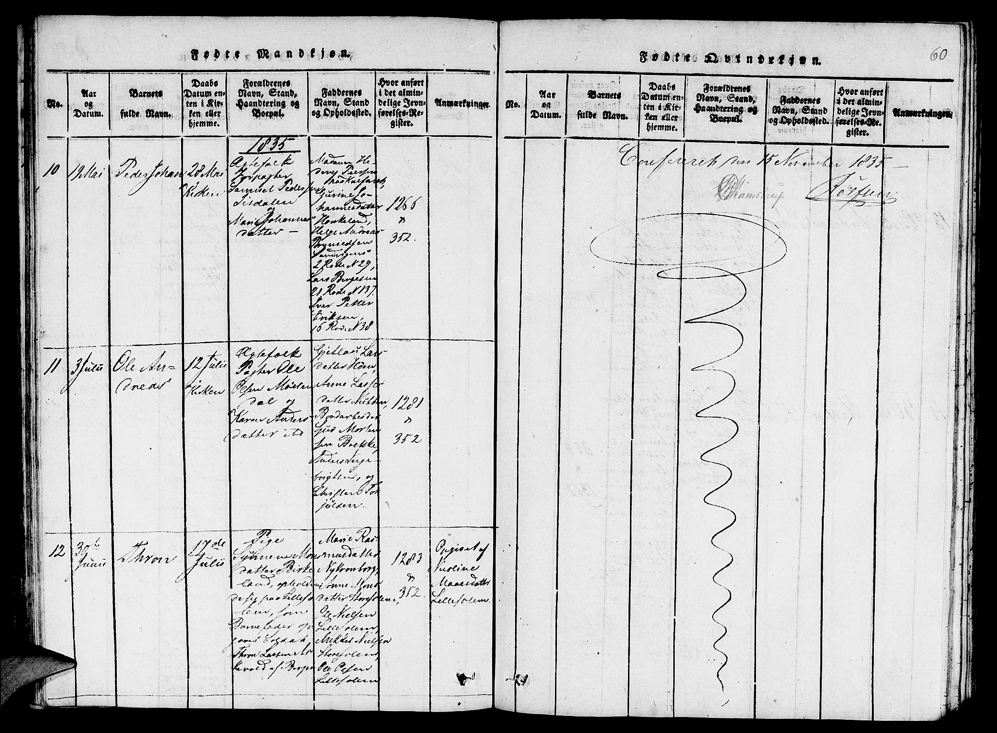 St. Jørgens hospital og Årstad sokneprestembete, AV/SAB-A-99934: Parish register (copy) no. A 1, 1816-1843, p. 60