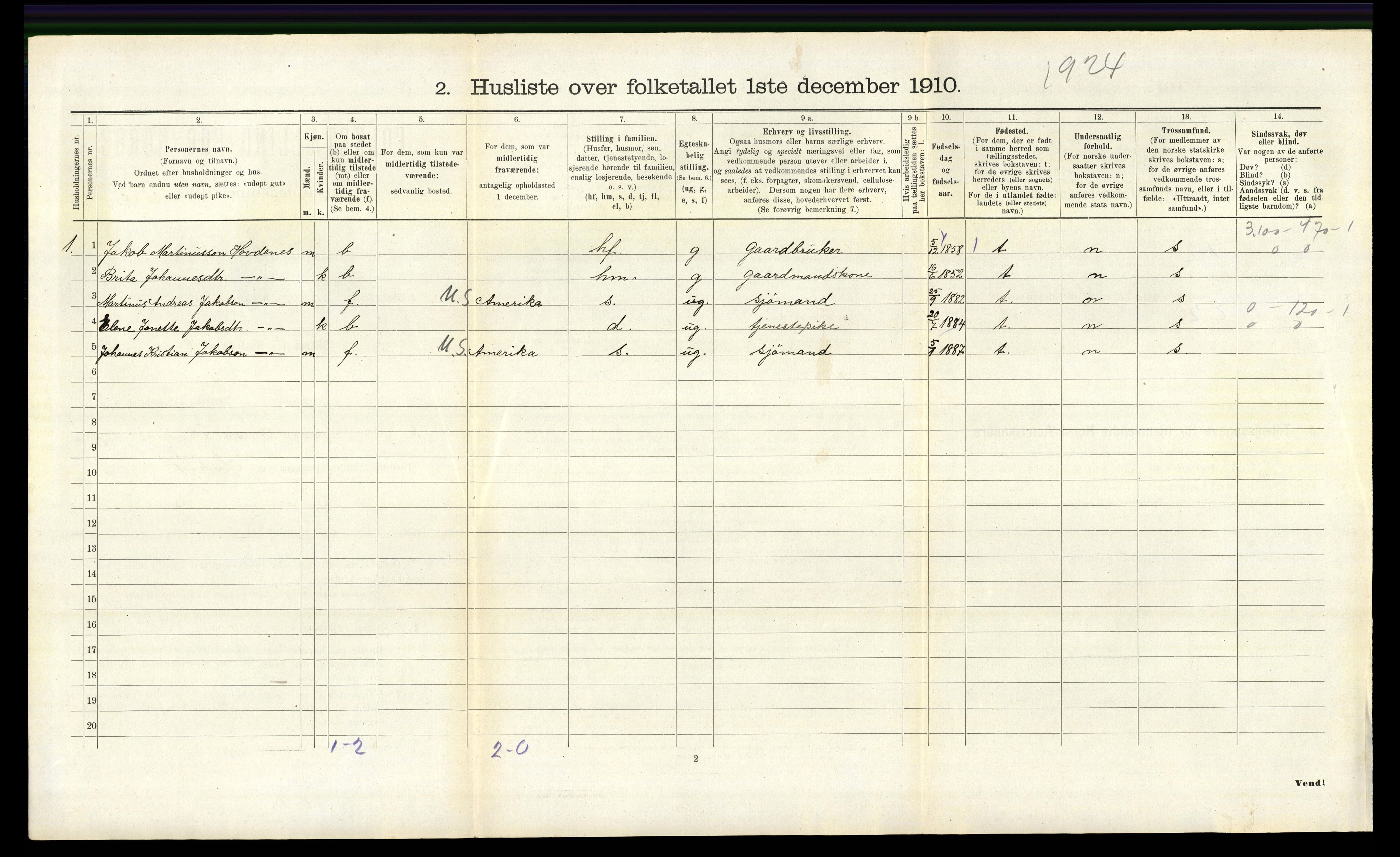 RA, 1910 census for Tysnes, 1910, p. 229