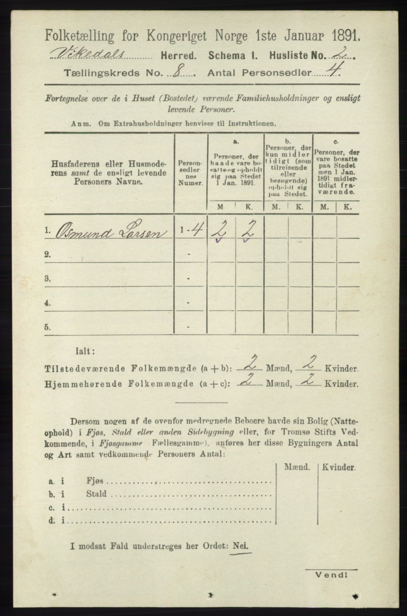 RA, 1891 census for 1157 Vikedal, 1891, p. 2196