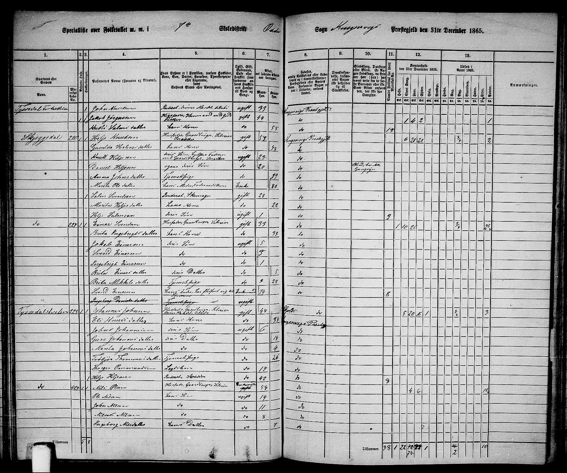 RA, 1865 census for Kinsarvik, 1865, p. 94