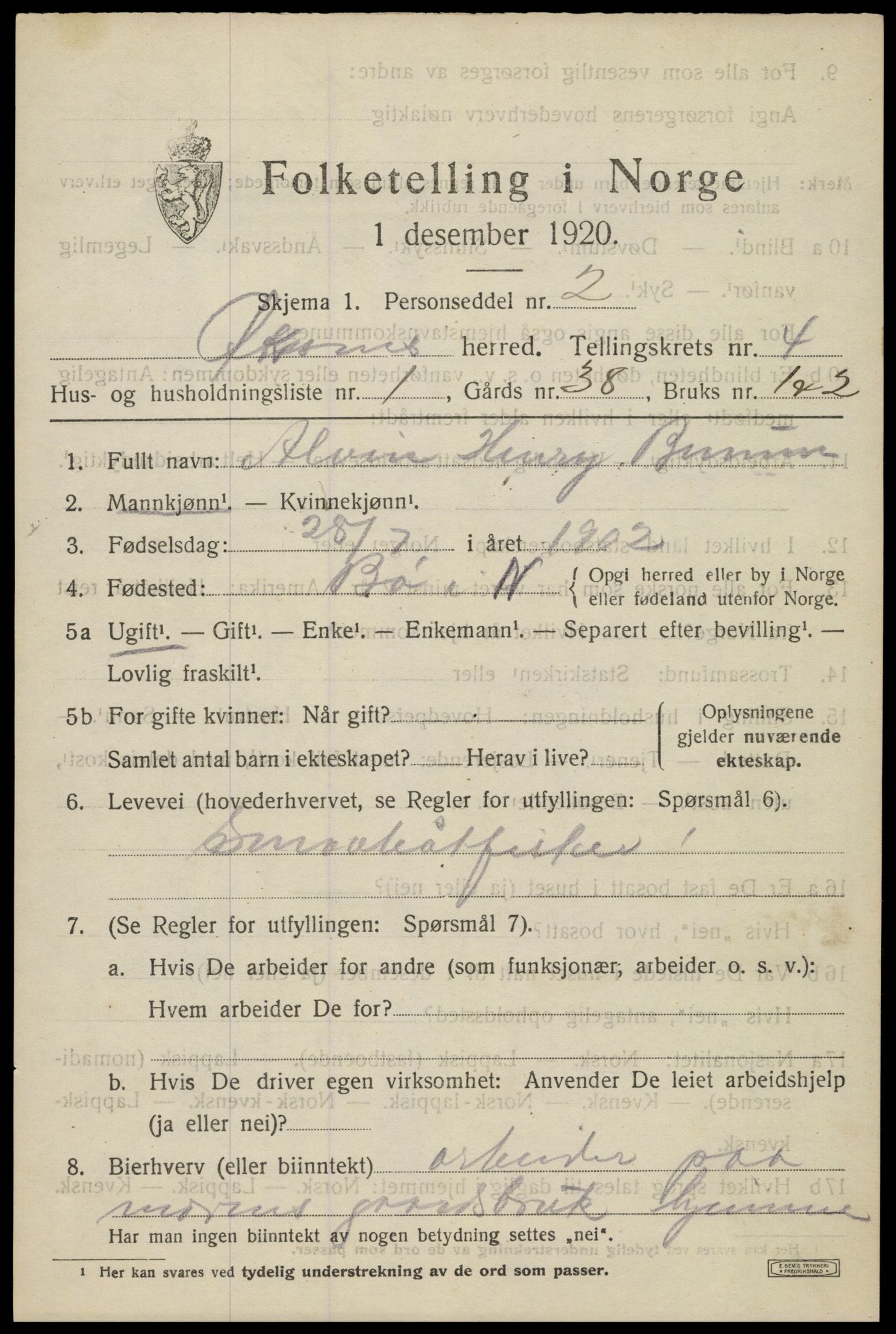 SAT, 1920 census for Øksnes, 1920, p. 2850