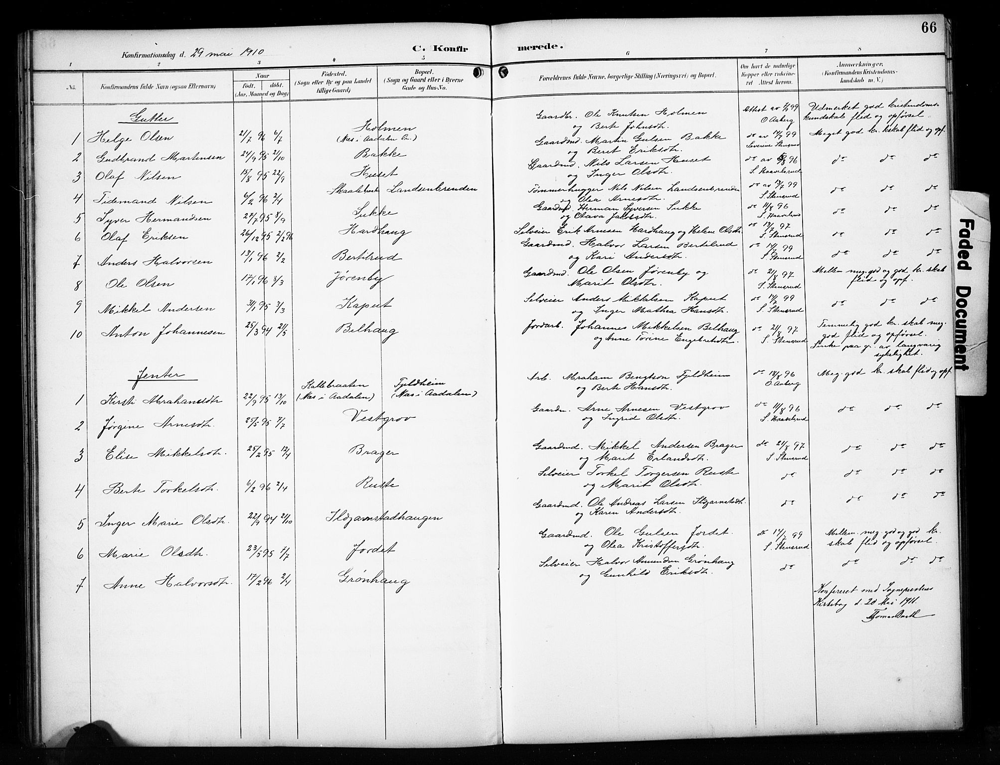 Sør-Aurdal prestekontor, SAH/PREST-128/H/Ha/Hab/L0017: Parish register (copy) no. 17, 1894-1923, p. 66