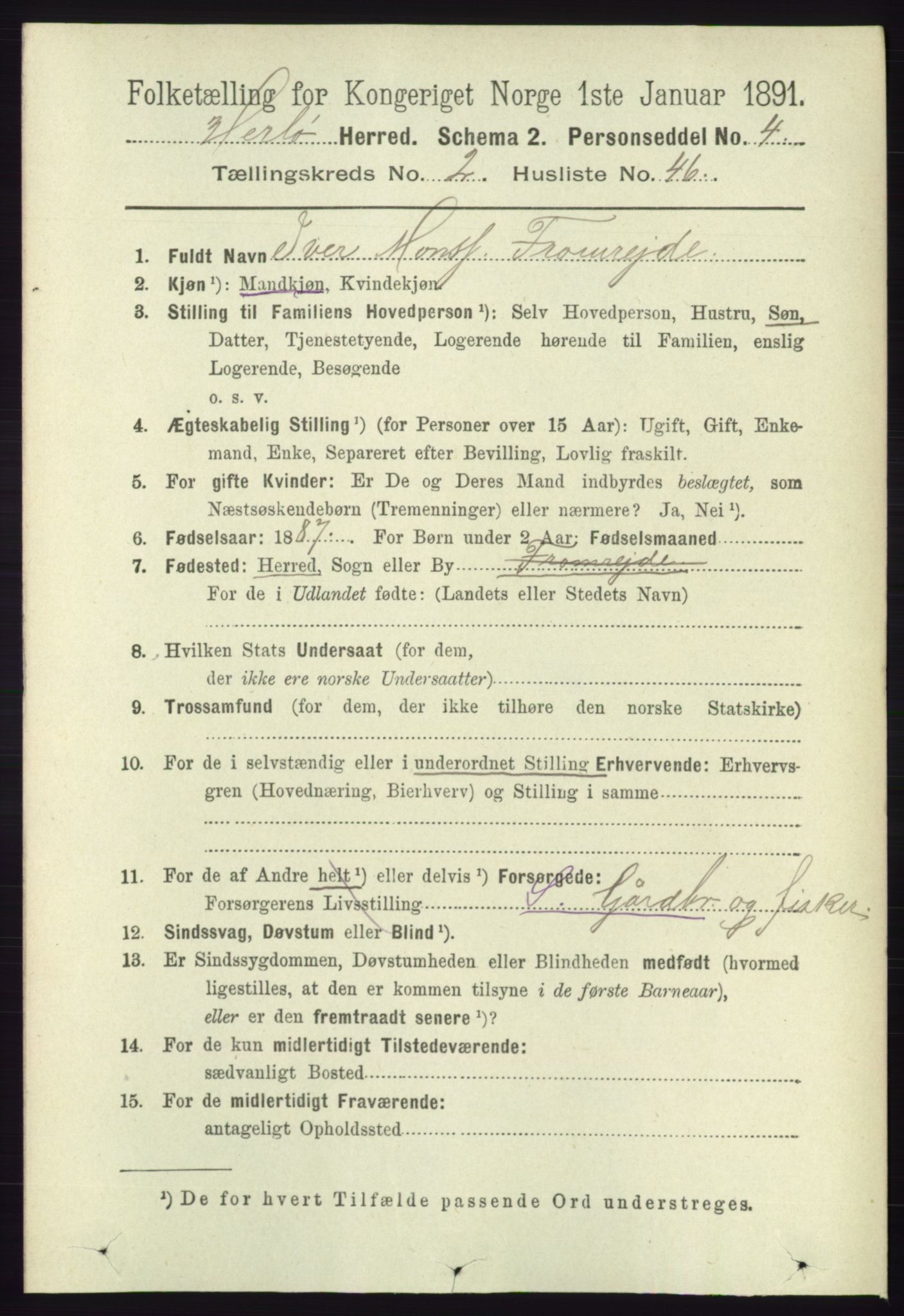 RA, 1891 census for 1258 Herdla, 1891, p. 836