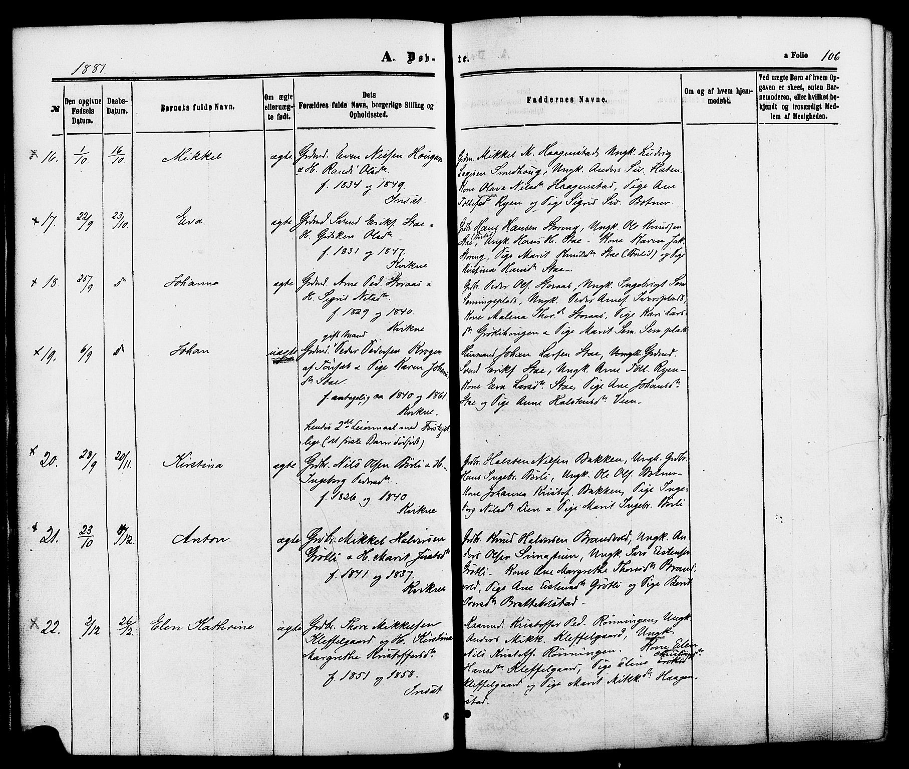 Kvikne prestekontor, SAH/PREST-064/H/Ha/Haa/L0006: Parish register (official) no. 6, 1863-1886, p. 106