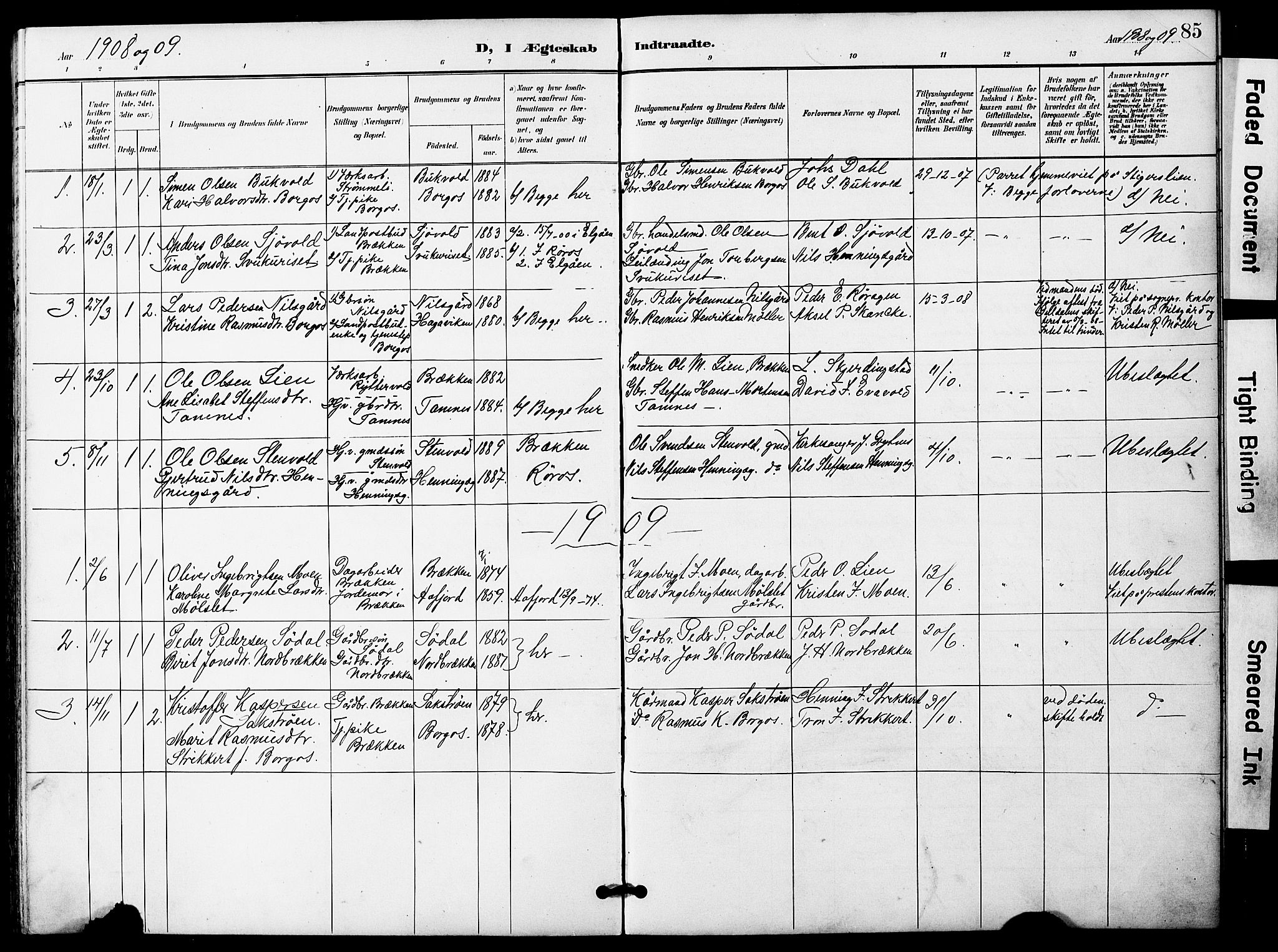 Ministerialprotokoller, klokkerbøker og fødselsregistre - Sør-Trøndelag, SAT/A-1456/683/L0950: Parish register (copy) no. 683C02, 1897-1918, p. 85