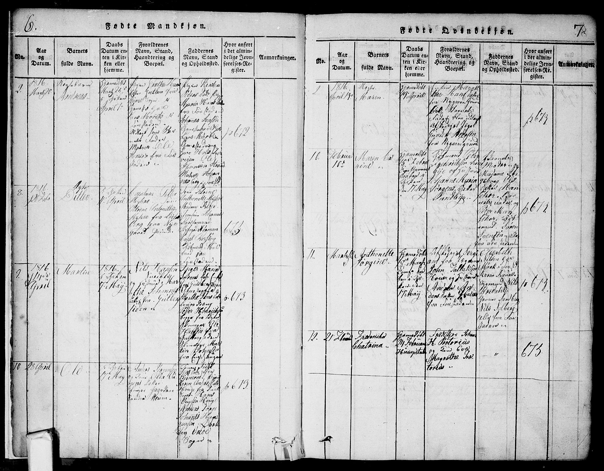 Glemmen prestekontor Kirkebøker, SAO/A-10908/F/Fa/L0004: Parish register (official) no. 4, 1816-1838, p. 6-7