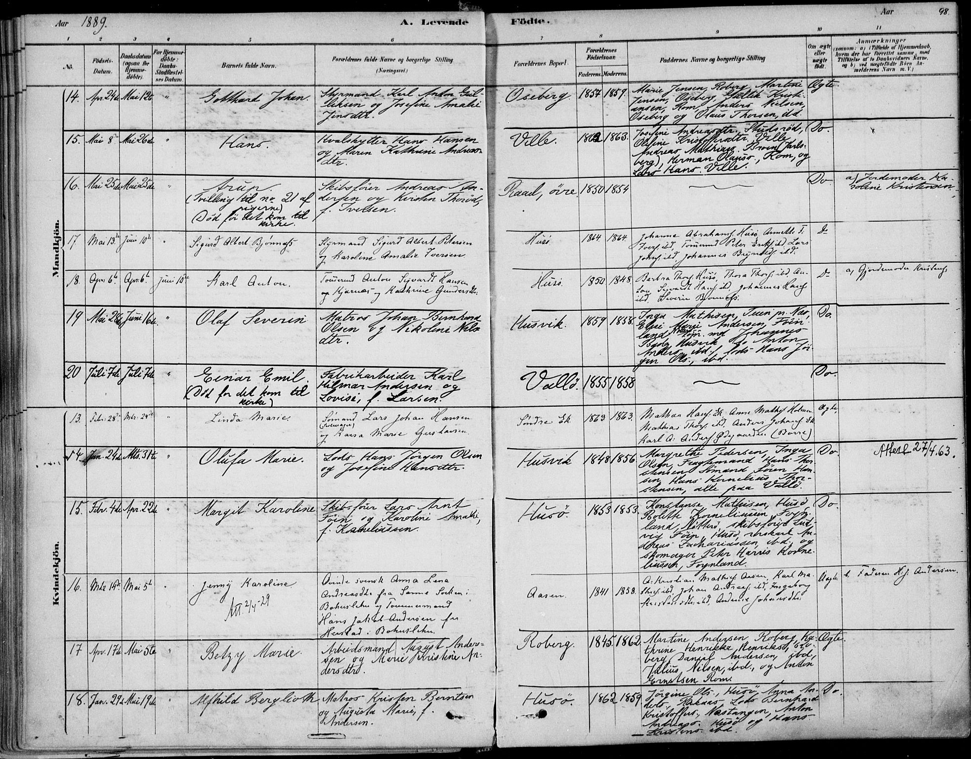 Sem kirkebøker, AV/SAKO-A-5/F/Fb/L0004: Parish register (official) no. II 4, 1878-1891, p. 98