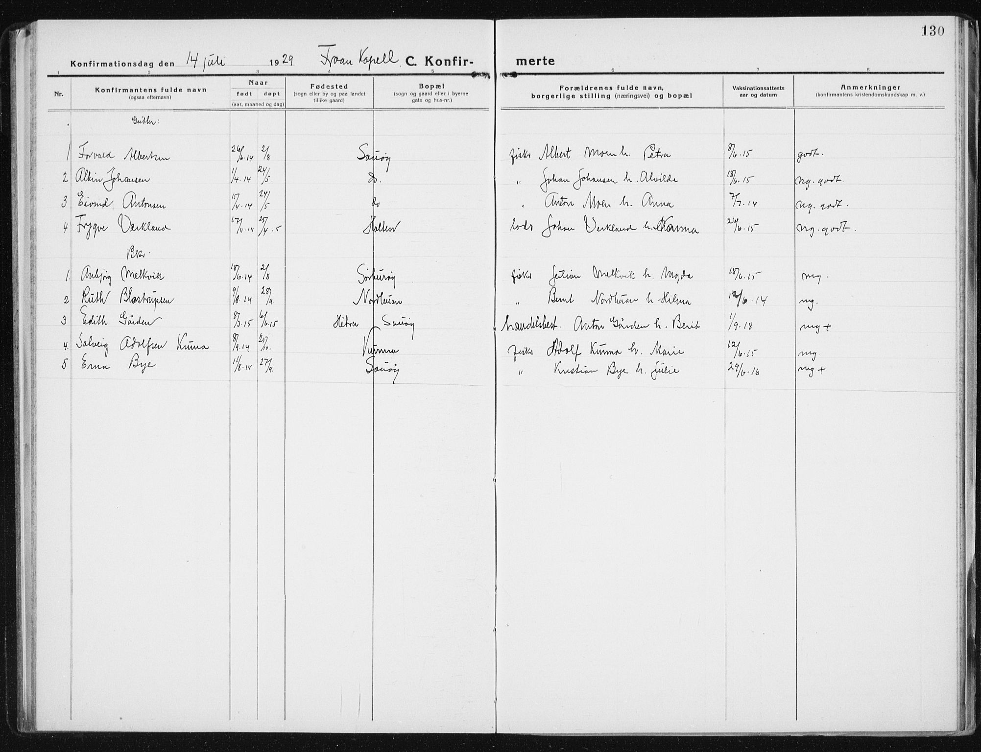 Ministerialprotokoller, klokkerbøker og fødselsregistre - Sør-Trøndelag, SAT/A-1456/640/L0589: Parish register (copy) no. 640C06, 1922-1934, p. 130