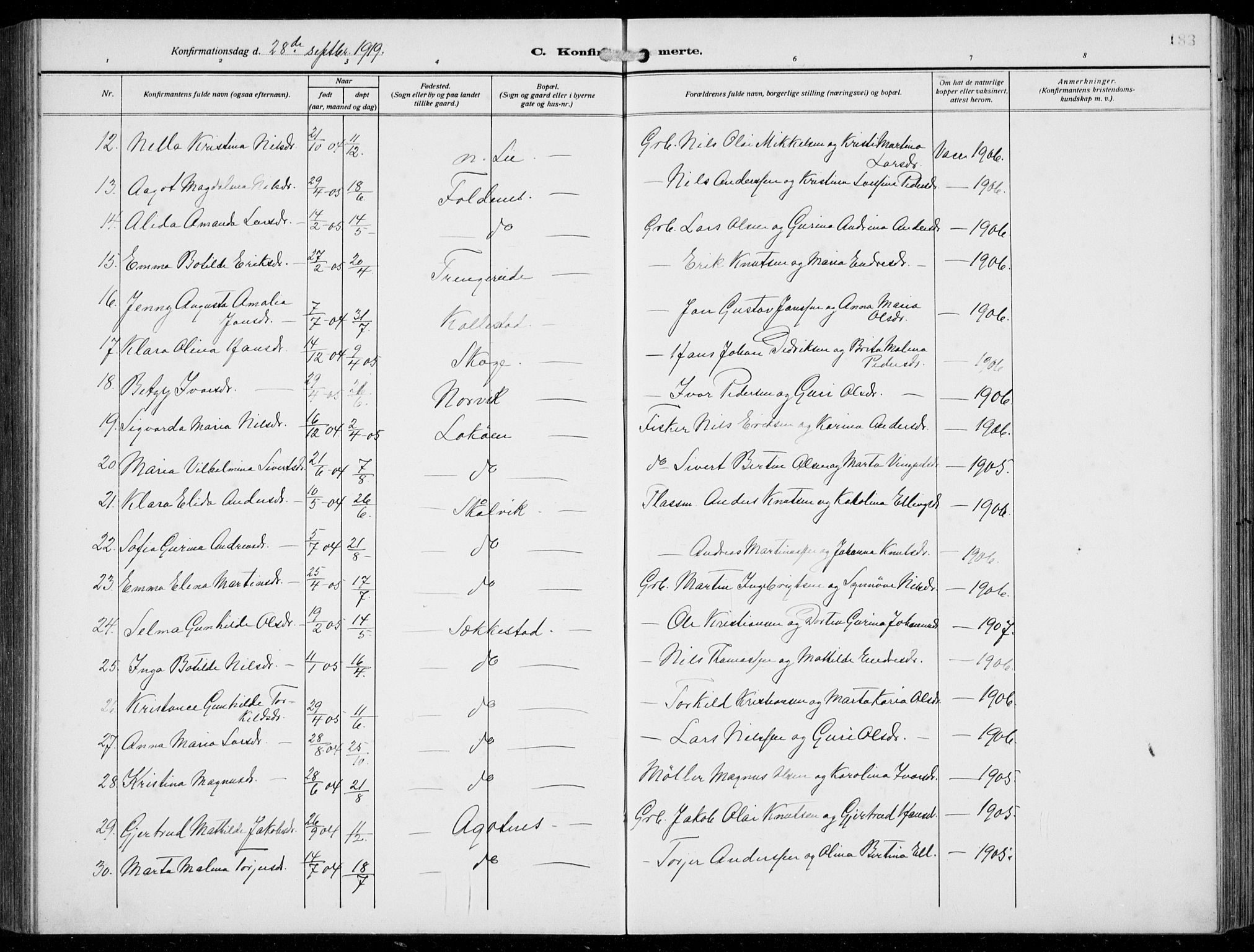 Fjell sokneprestembete, AV/SAB-A-75301/H/Hab: Parish register (copy) no. A  6, 1918-1936, p. 183