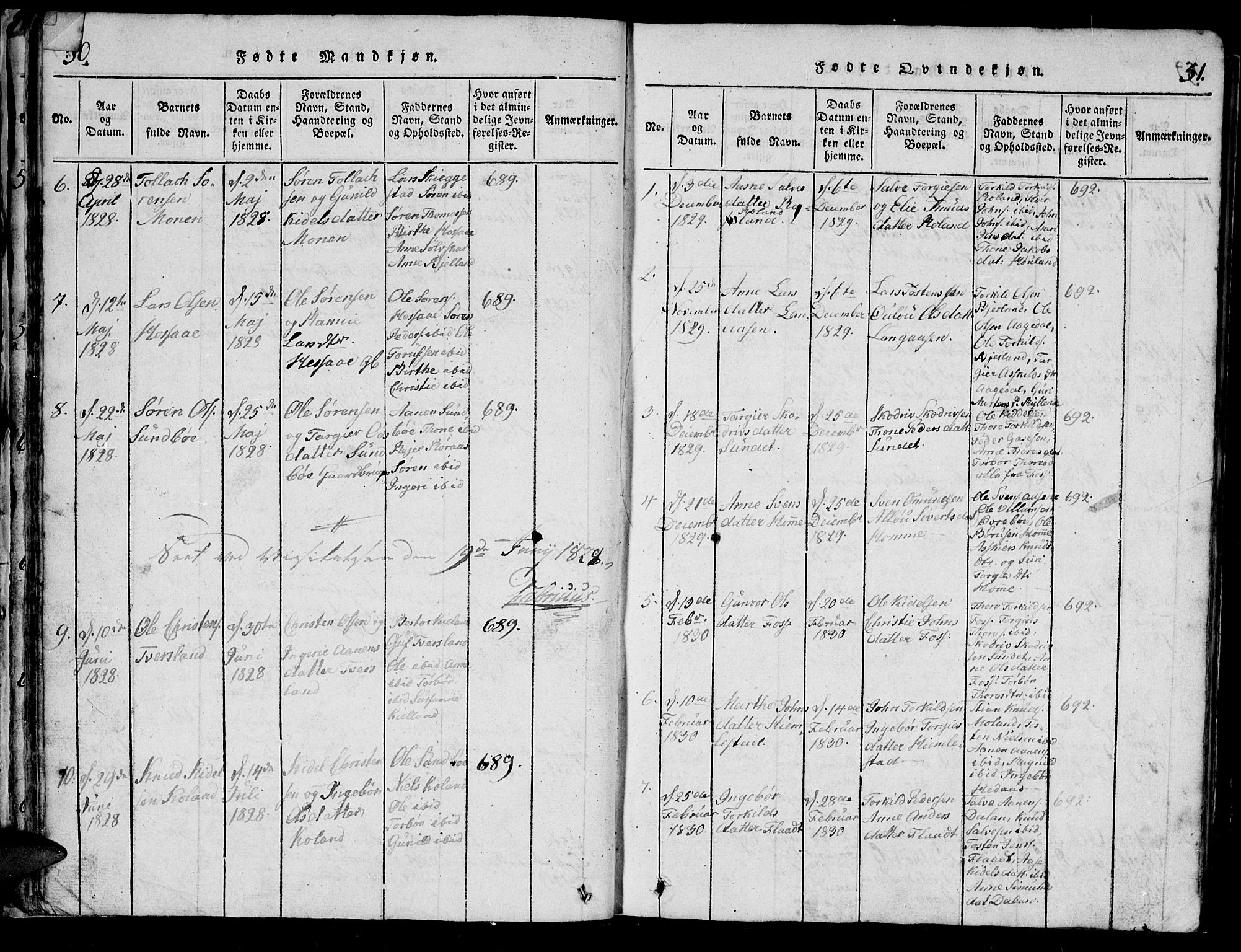 Bjelland sokneprestkontor, AV/SAK-1111-0005/F/Fb/Fba/L0003: Parish register (copy) no. B 3, 1816-1870, p. 50-51