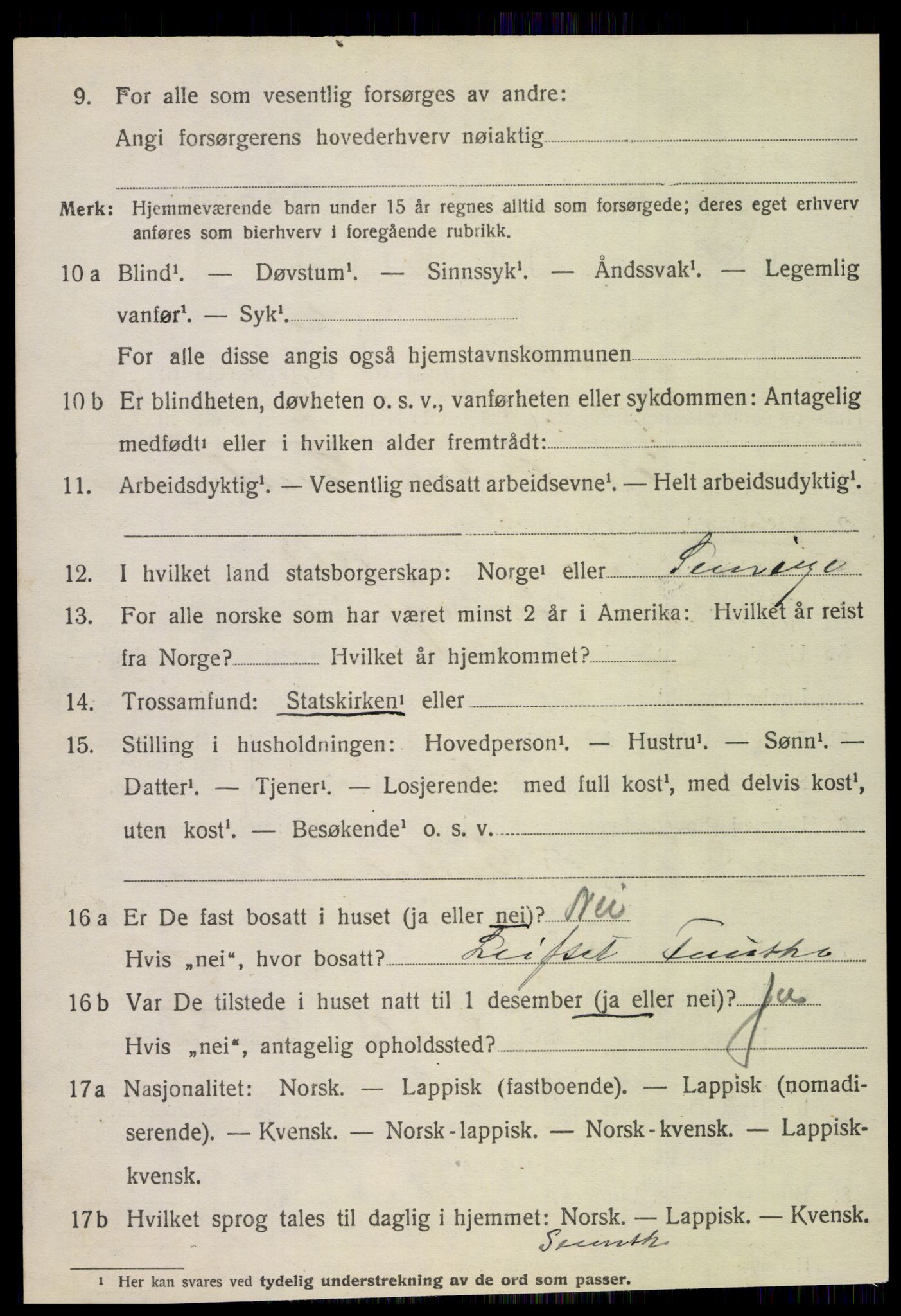 SAT, 1920 census for Fauske, 1920, p. 5419