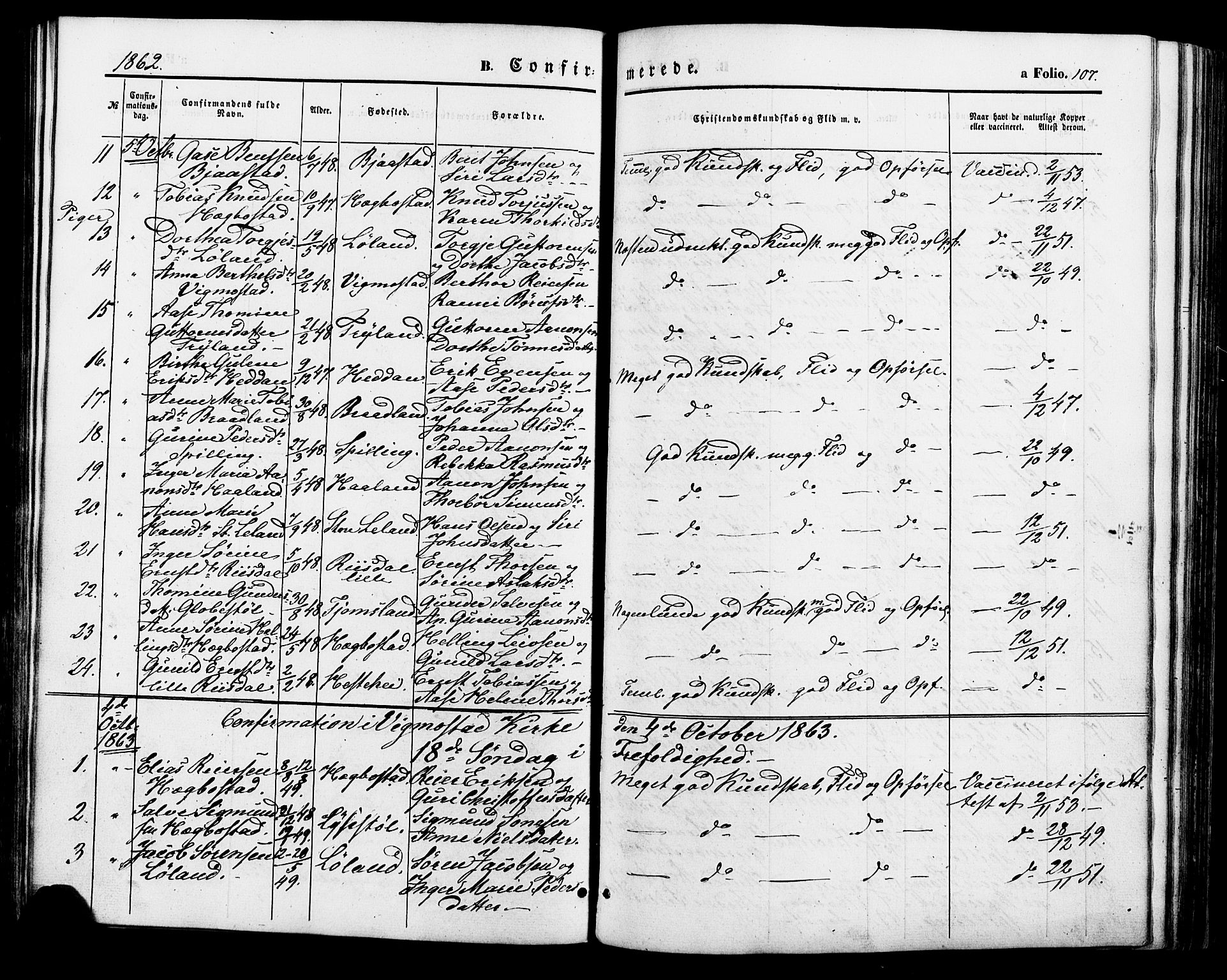 Nord-Audnedal sokneprestkontor, AV/SAK-1111-0032/F/Fa/Fab/L0002: Parish register (official) no. A 2, 1859-1882, p. 107