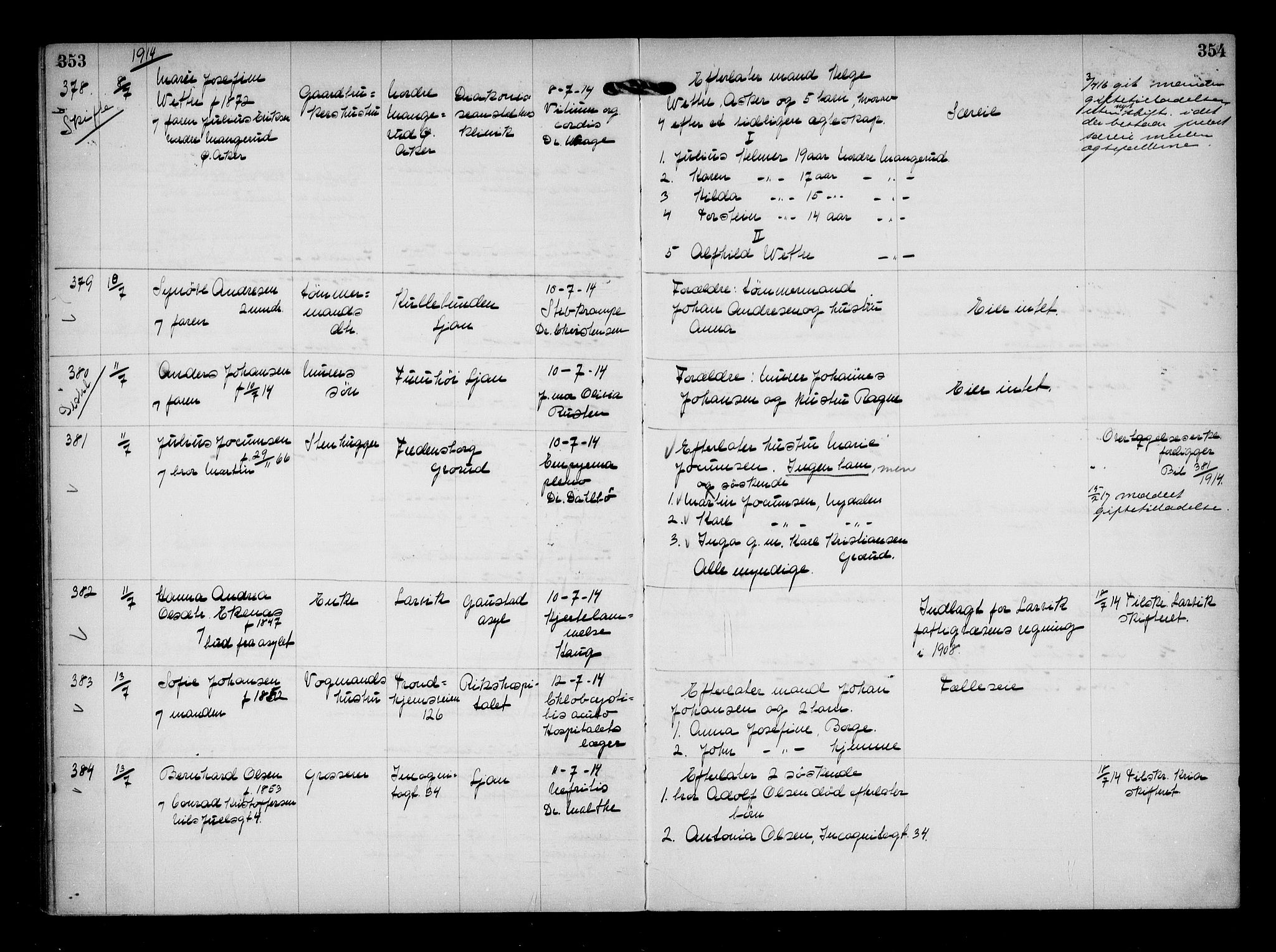 Aker kriminaldommer, skifte- og auksjonsforvalterembete, AV/SAO-A-10452/H/Hb/Hba/Hbaa/L0003: Dødsfallsprotokoll, 1912-1914, p. 353-354