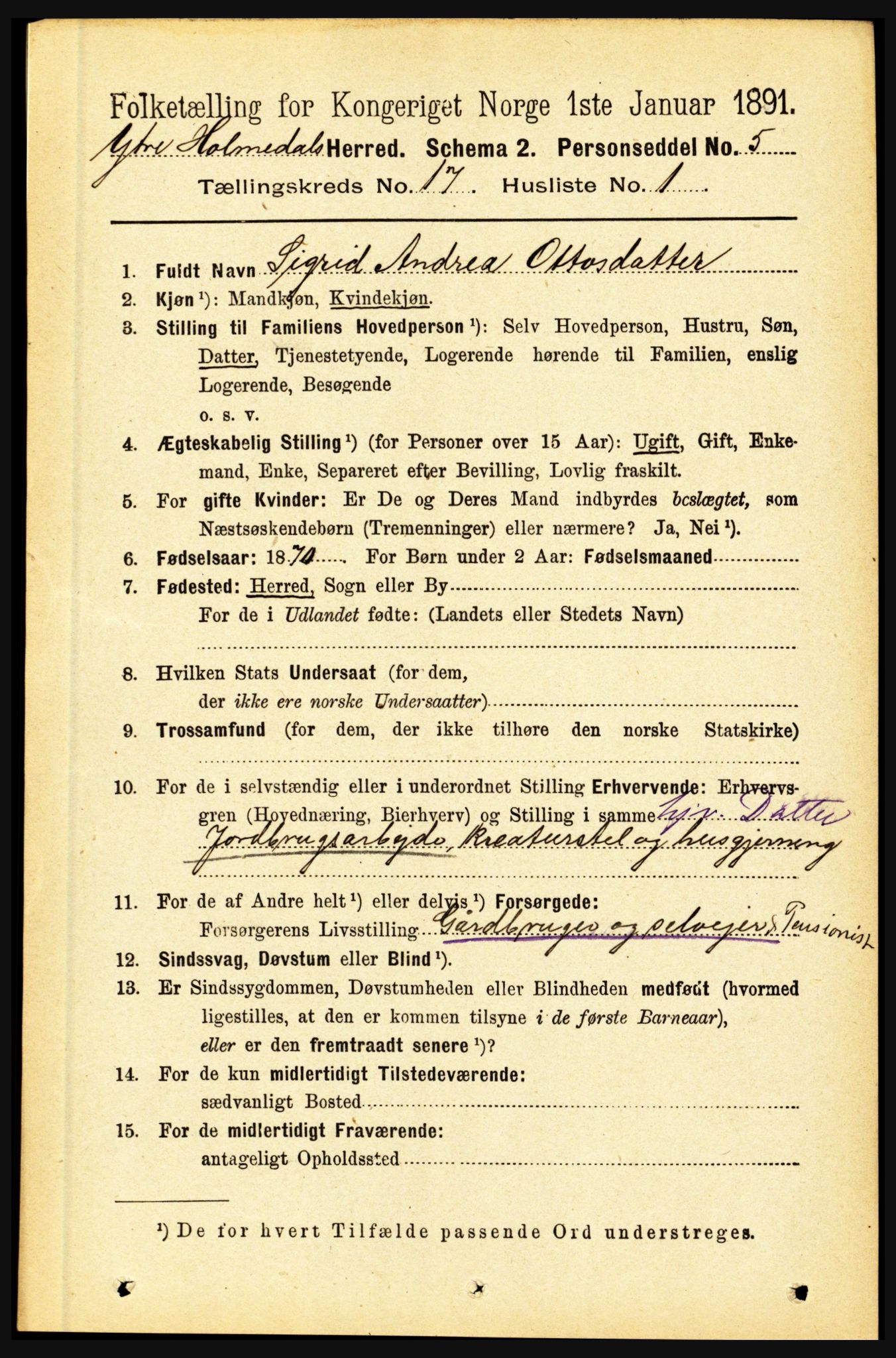 RA, 1891 census for 1429 Ytre Holmedal, 1891, p. 4431