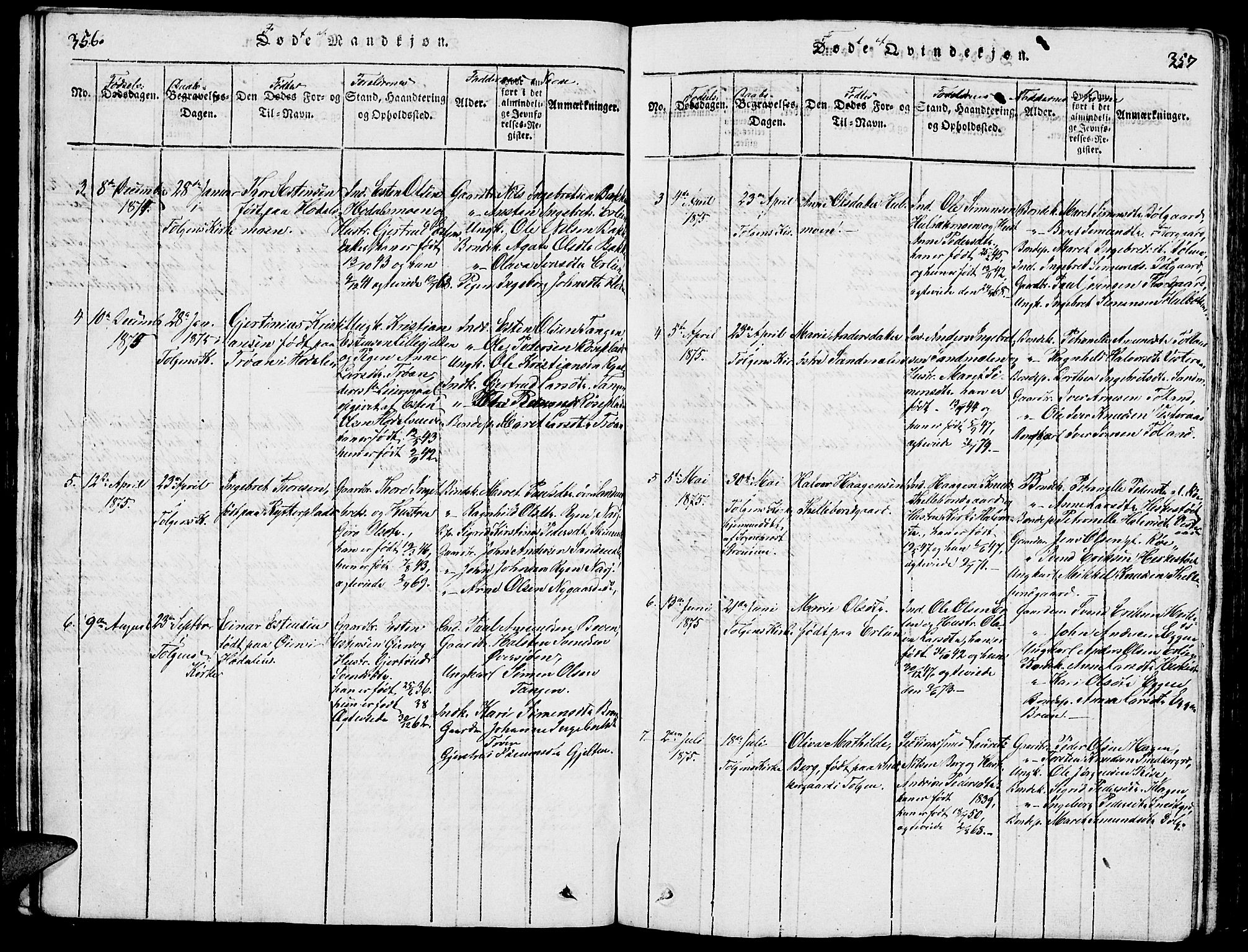 Tolga prestekontor, AV/SAH-PREST-062/L/L0001: Parish register (copy) no. 1, 1814-1877, p. 356-357