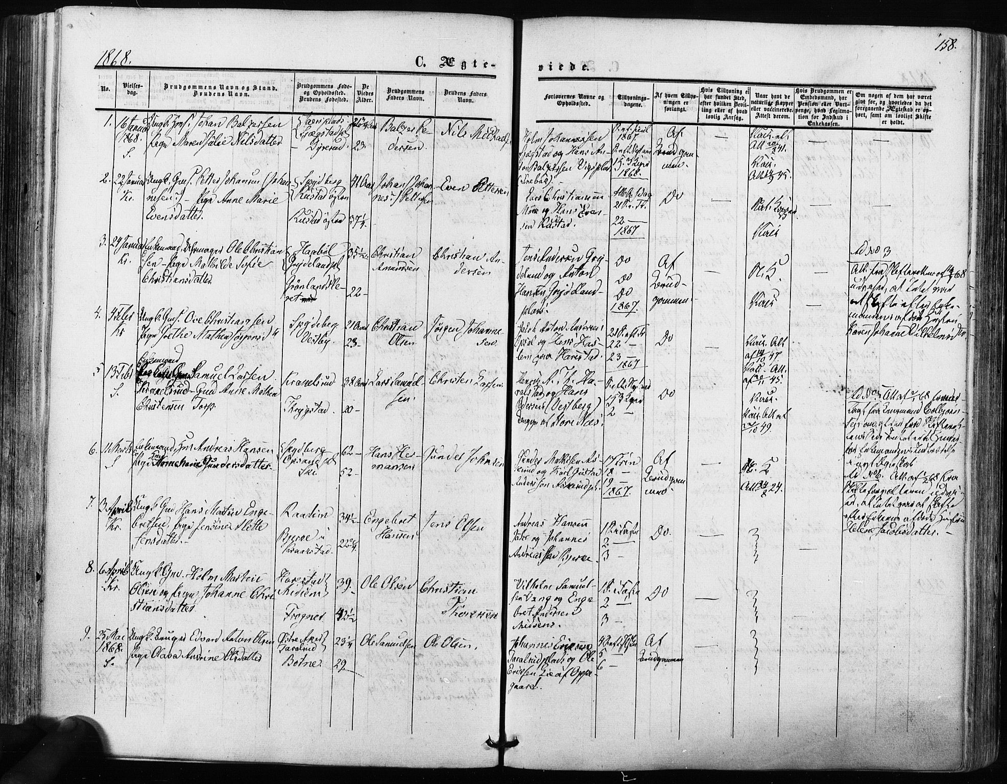 Kråkstad prestekontor Kirkebøker, SAO/A-10125a/F/Fa/L0007: Parish register (official) no. I 7, 1858-1870, p. 158