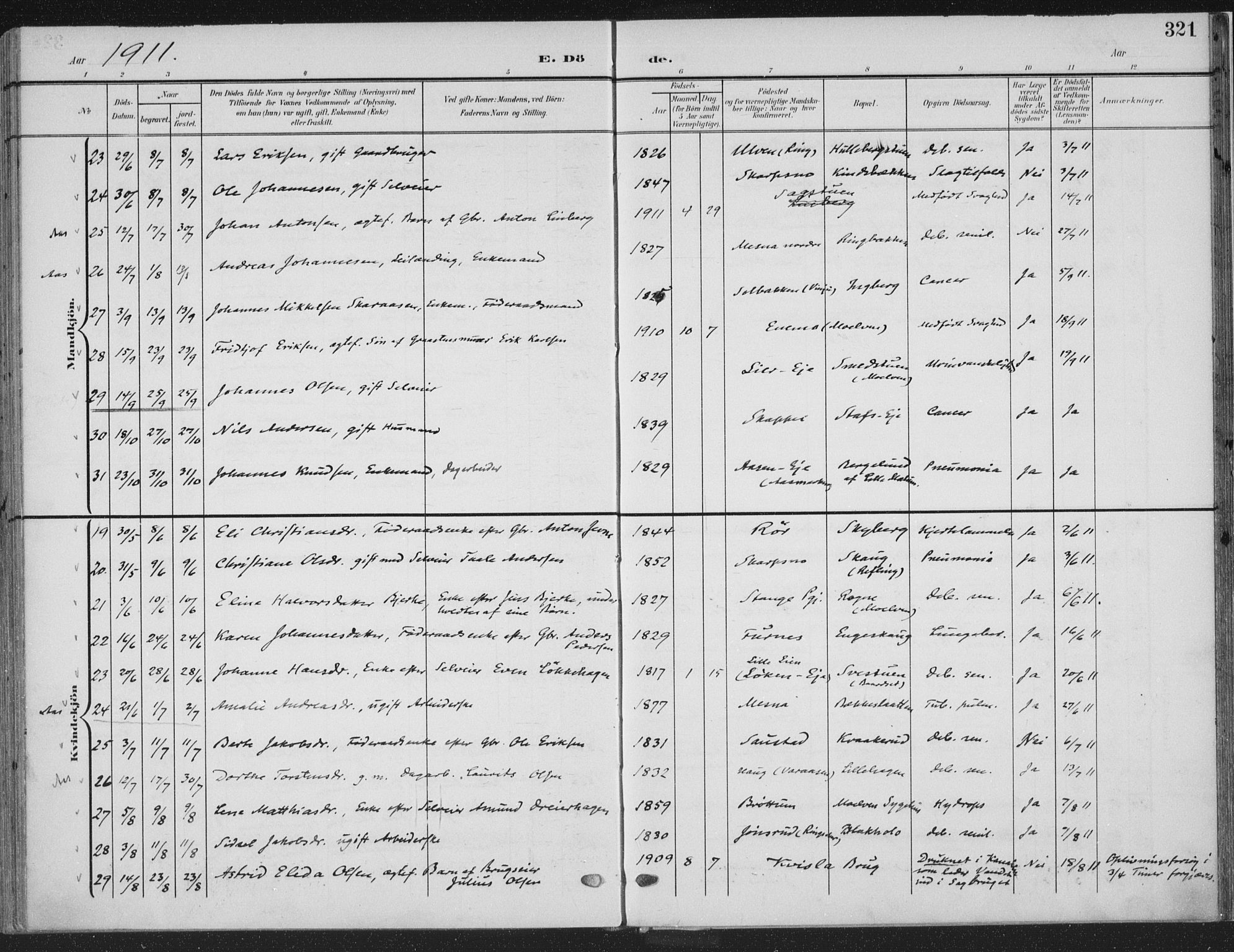 Ringsaker prestekontor, AV/SAH-PREST-014/K/Ka/L0018: Parish register (official) no. 18, 1903-1912, p. 321