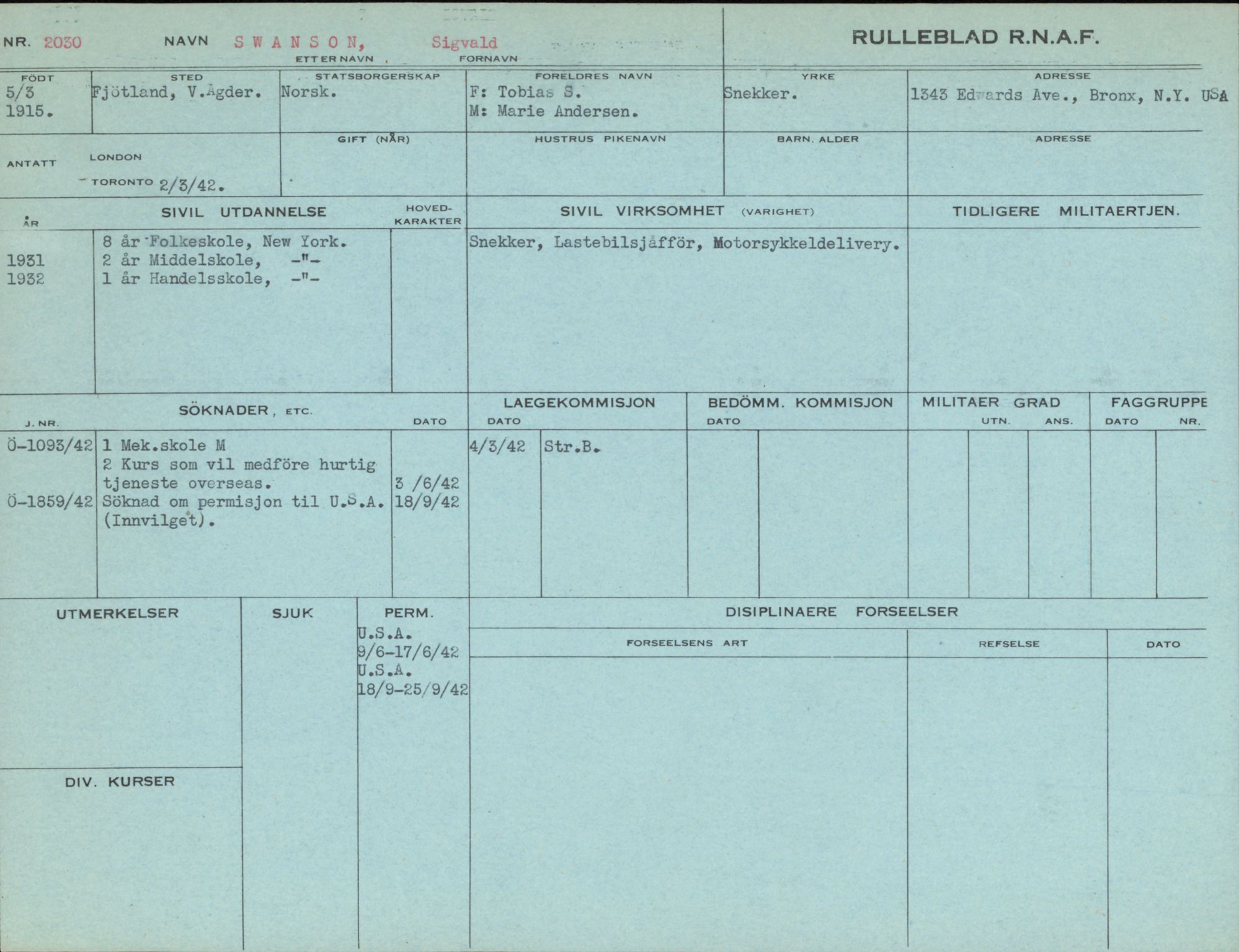 Forsvaret, Forsvarets overkommando/Luftforsvarsstaben, AV/RA-RAFA-4079/P/Pa/L0044: Personellpapirer, 1915, p. 3