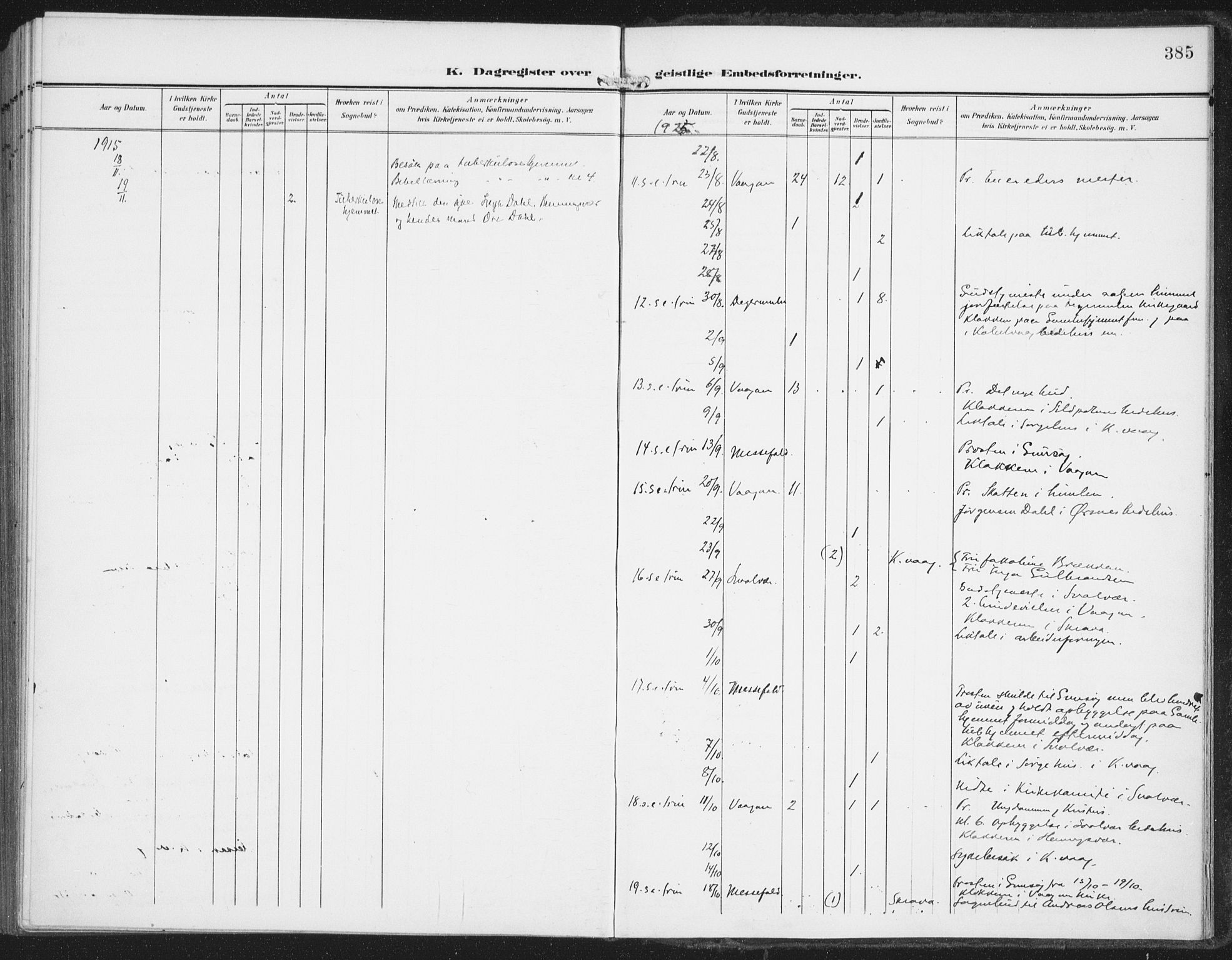 Ministerialprotokoller, klokkerbøker og fødselsregistre - Nordland, AV/SAT-A-1459/874/L1063: Parish register (official) no. 874A07, 1907-1915, p. 385