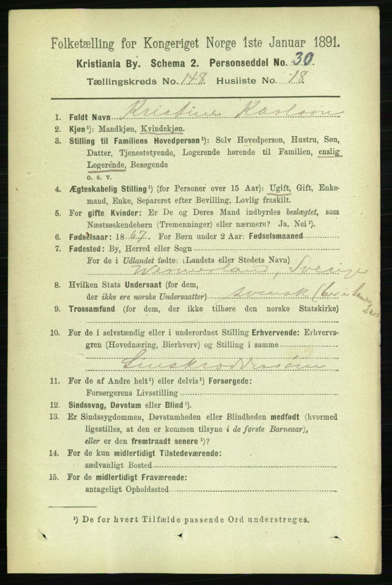 RA, 1891 census for 0301 Kristiania, 1891, p. 82558