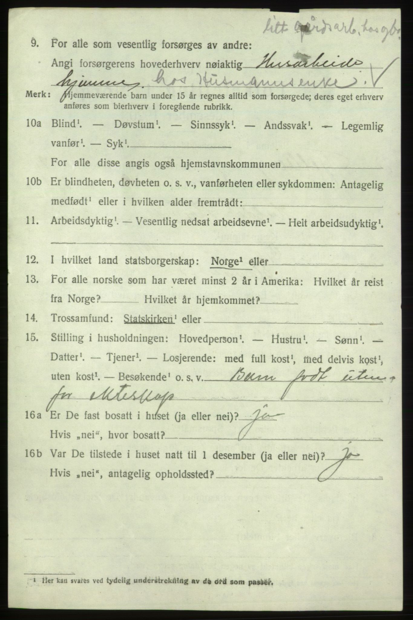 SAB, 1920 census for Fjelberg, 1920, p. 898