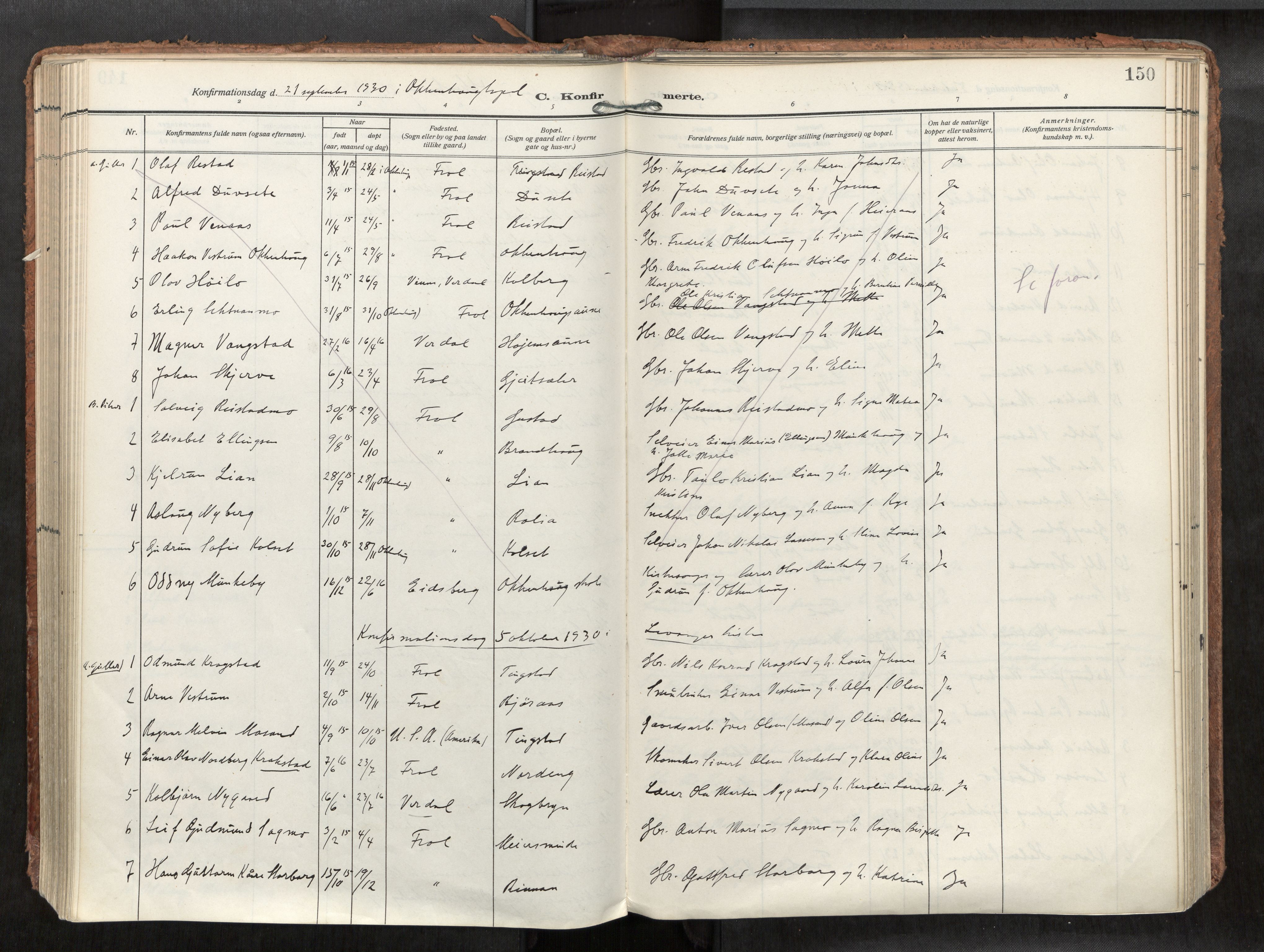 Levanger sokneprestkontor, SAT/A-1301/2/H/Haa/L0002: Parish register (official) no. 2, 1912-1935, p. 150