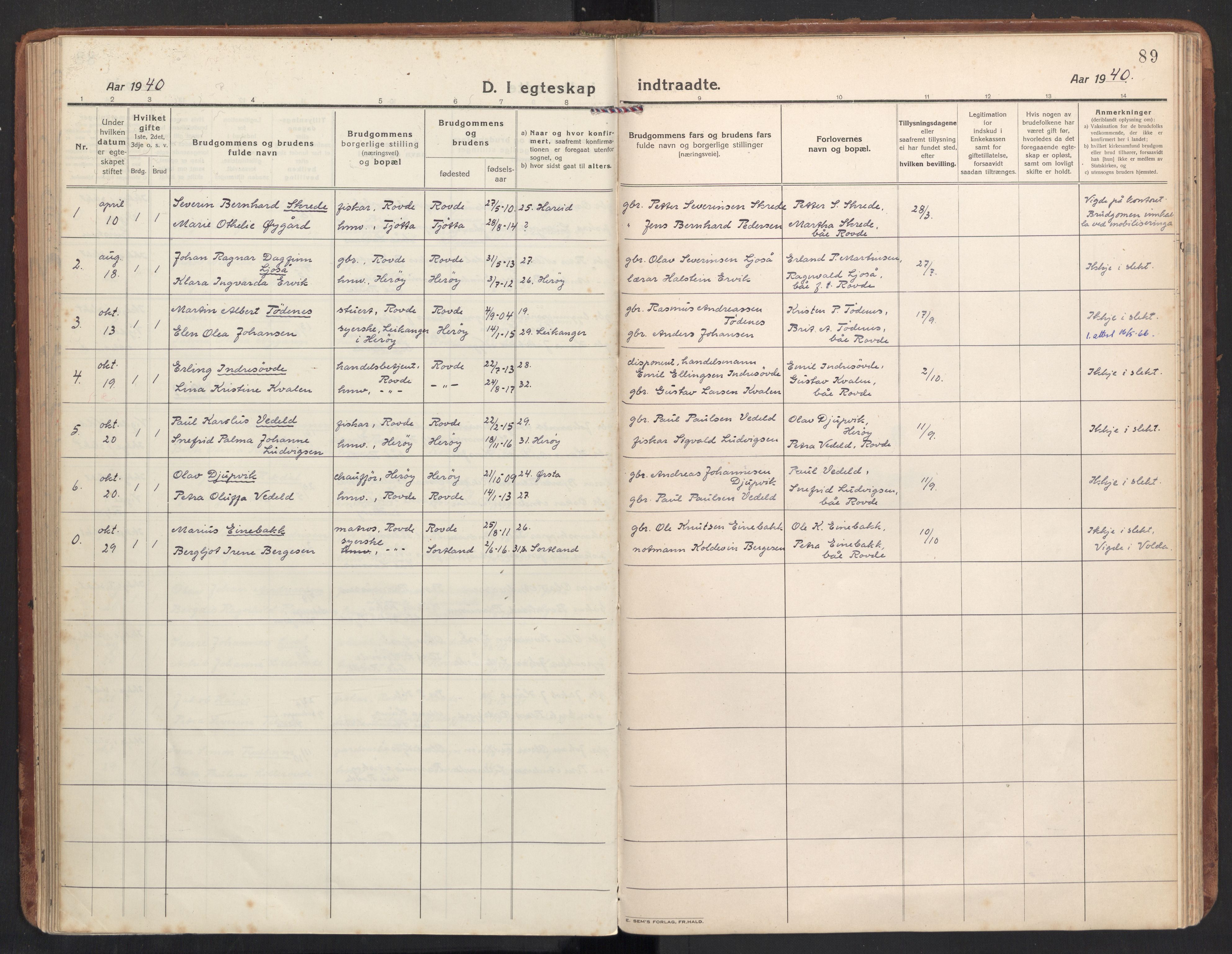 Ministerialprotokoller, klokkerbøker og fødselsregistre - Møre og Romsdal, SAT/A-1454/504/L0058: Parish register (official) no. 504A05, 1920-1940, p. 89